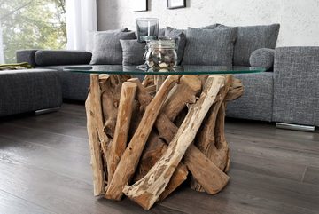 riess-ambiente Couchtisch NATURE LOUNGE 60cm natur / transparent, Wohnzimmer · Massivholz · Glasplatte · rund · Handarbeit