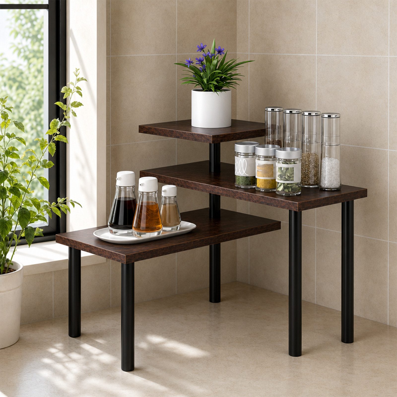 JEOBEST Küchenregal Eckregal, Arbeitsplattenorganizer, 3 Etagen Schreibtisch Organizer