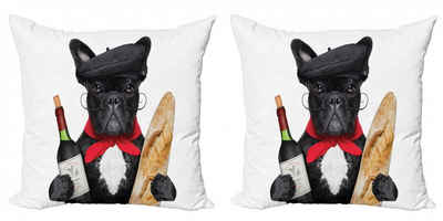 Kissenbezüge Modern Accent Doppelseitiger Digitaldruck, Abakuhaus (2 Stück), Bulldogge Französisch Hund Rotwein
