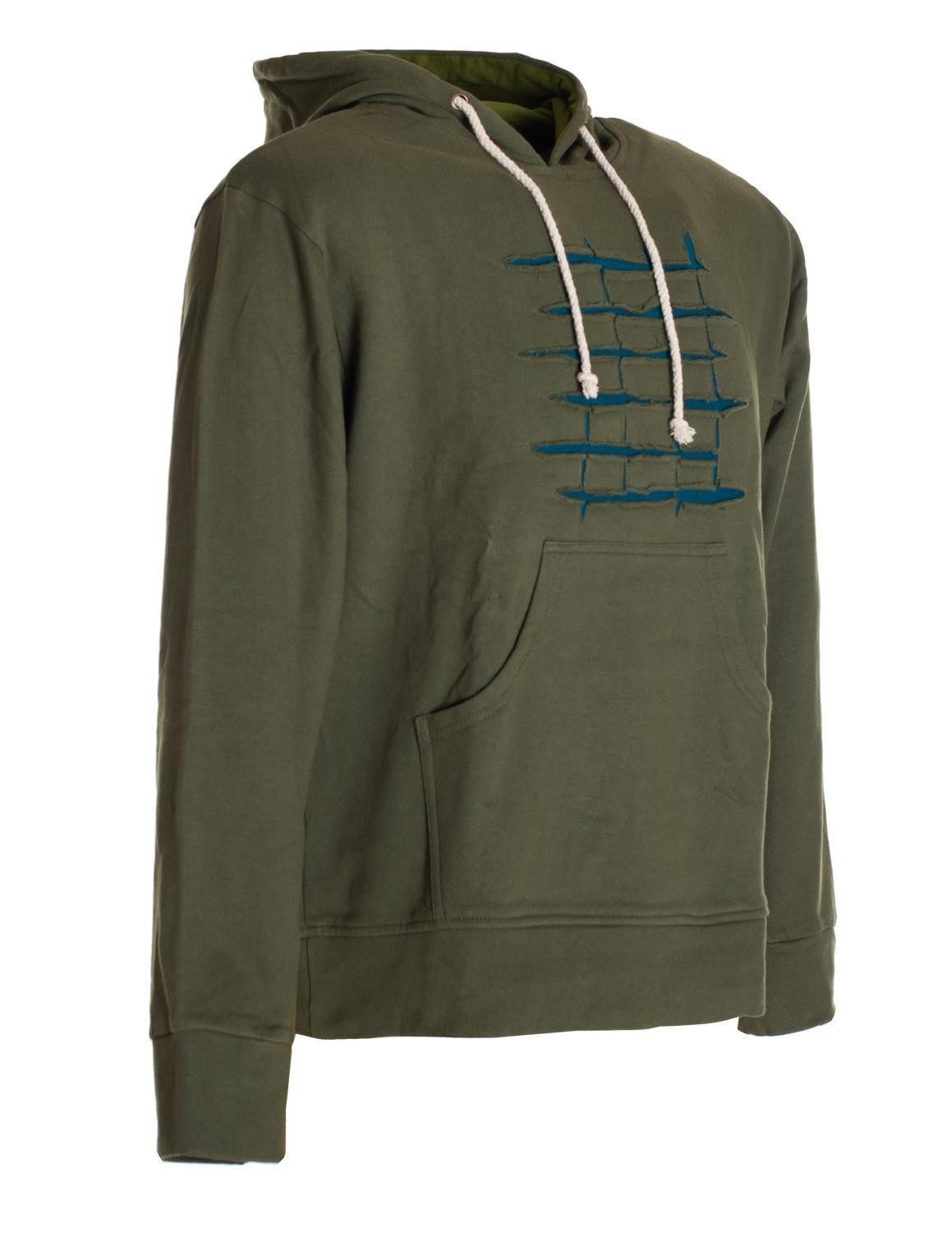 Vishes Kapuzensweatshirt Herren Cutwork Hoodie Sweater Warm Kapuze Kängurutasche Baumwolle Alternative Bekleidung, Goa, Ethno Style