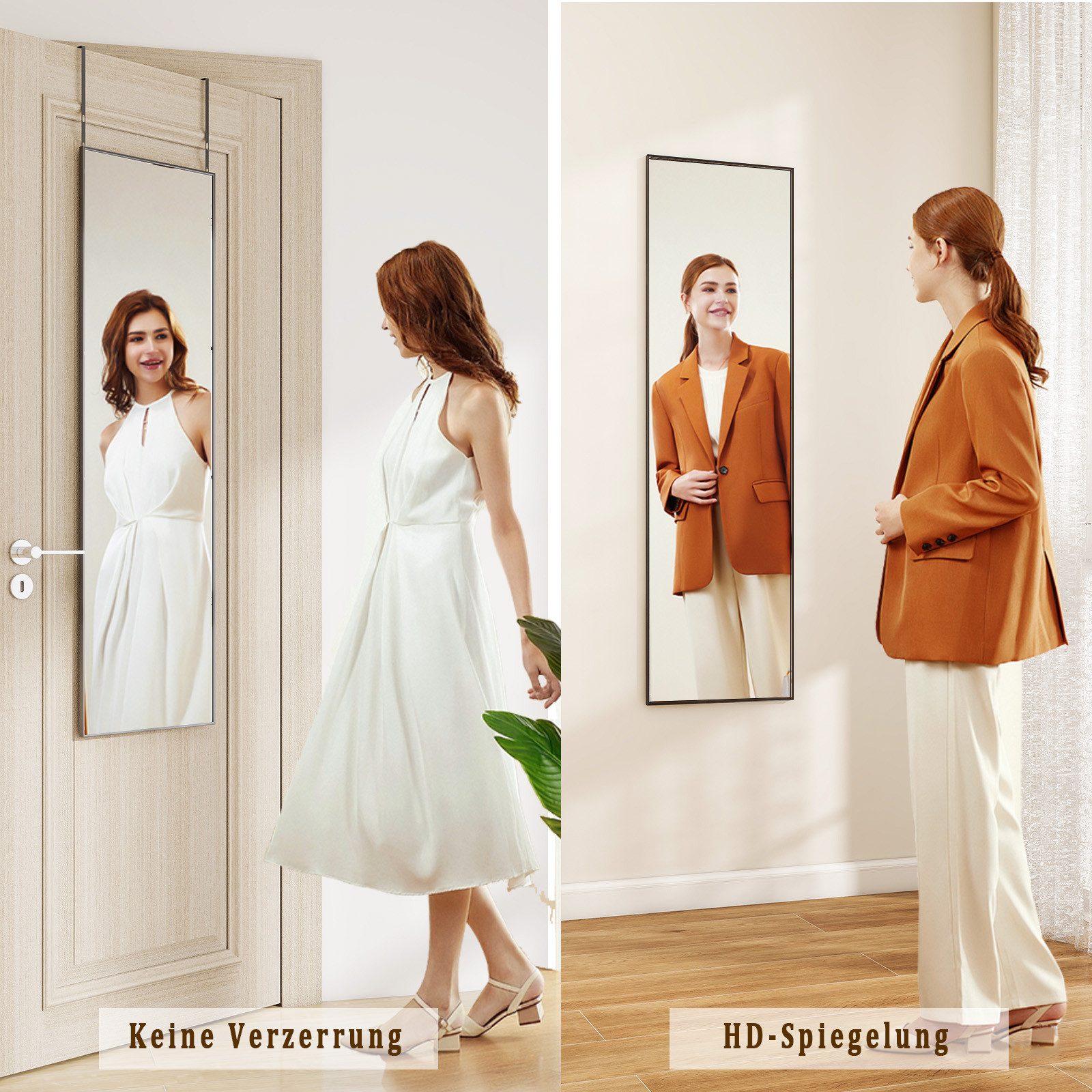 BEAUTYPEAK Ganzkörperspiegel Rechteck-Türspiegel mit Rahmen (35cm*122cm,41cm*127cm, An der Tür, an der Wand, gegen die Wand lehnen)