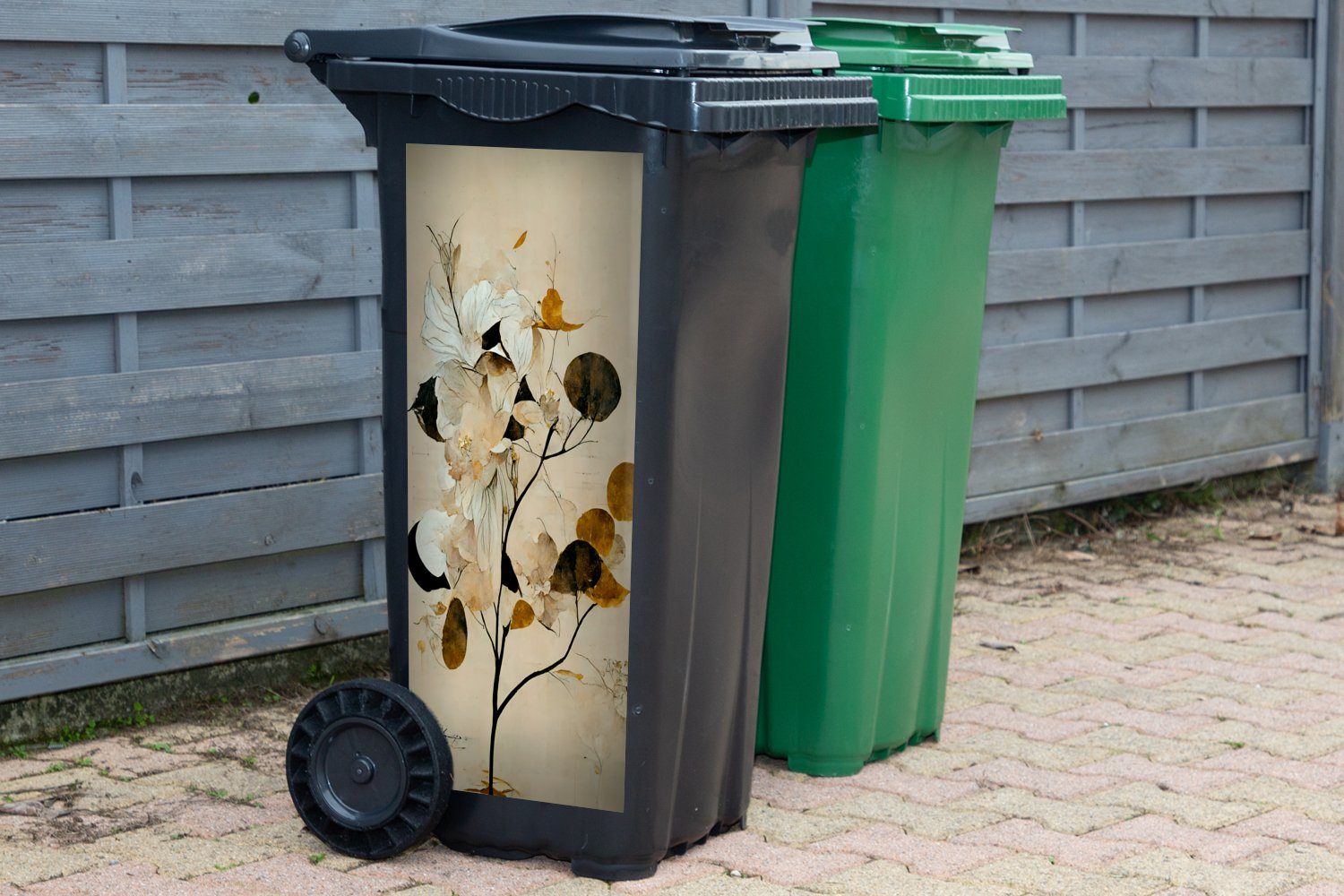 Mülltonne, Wandsticker Mülleimer-aufkleber, Pastell St), - Sticker, Blumen - MuchoWow Container, Abfalbehälter - (1 Baum Blätter