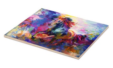 Posterlounge Holzbild Leon Devenice, Farbenfrohes Pferd, Kinderzimmer Kindermotive