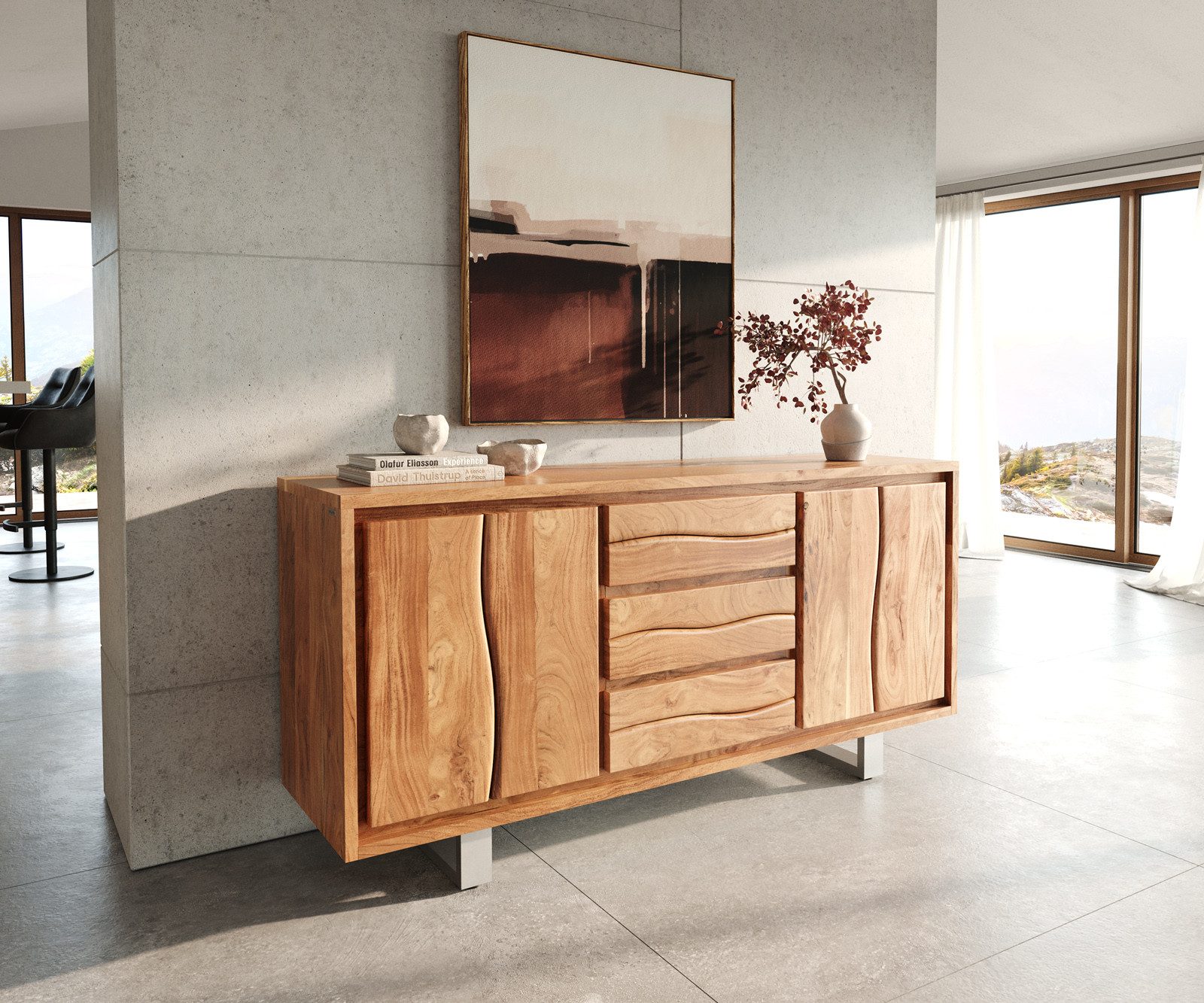 DELIFE Sideboard Live-Edge, 170 cm Akazie natur 3 Schübe 4 Türen Sideboard günstig online kaufen