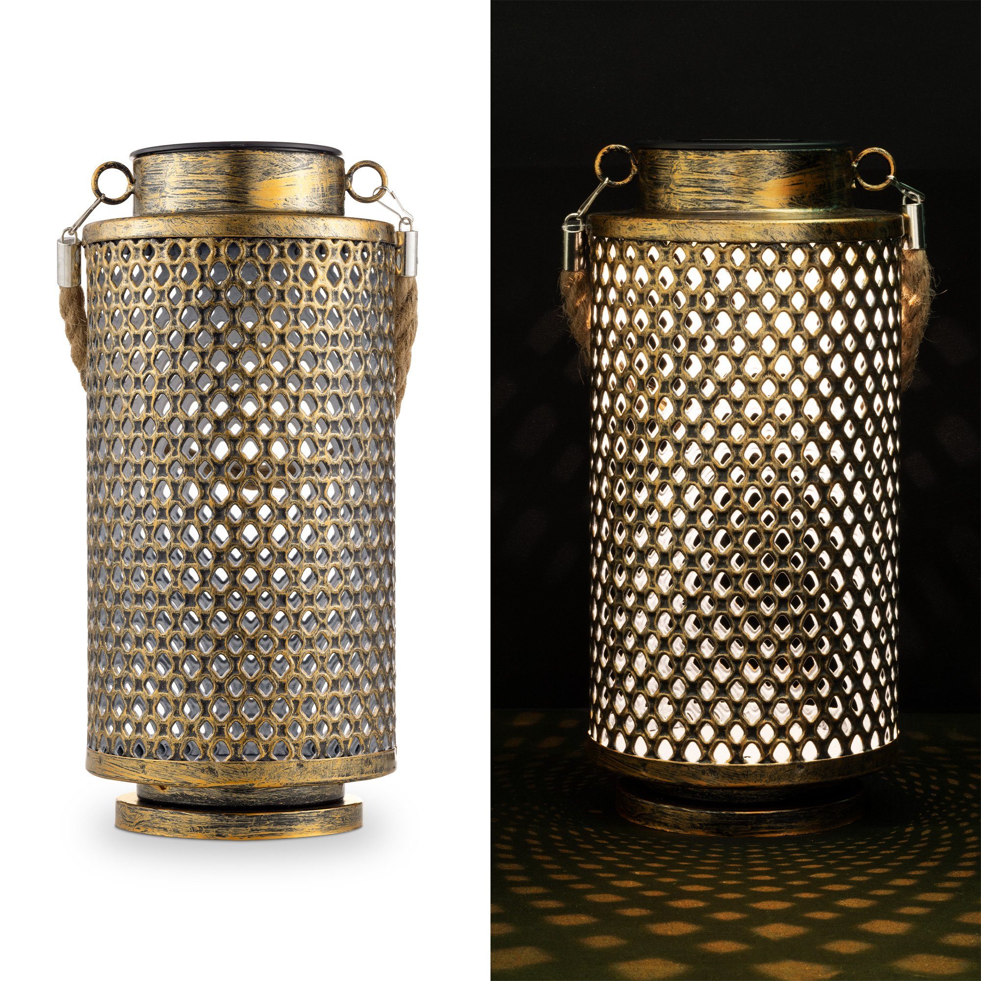 Laterne Solarlaterne Laterne zylindrisch LED Navaris Gold LED Garten - Orientalische -