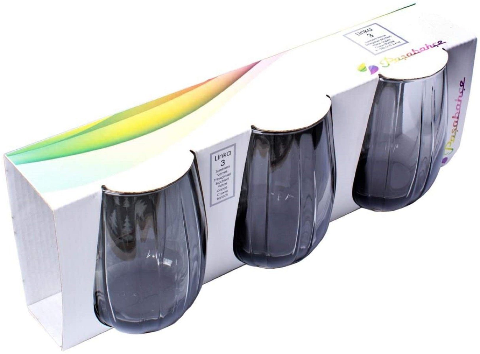 Pasabahce Gläser-Set Linka 420405 3er Set Dunkle Gläser Wasserglas 380ml Grau, 3-tlg.