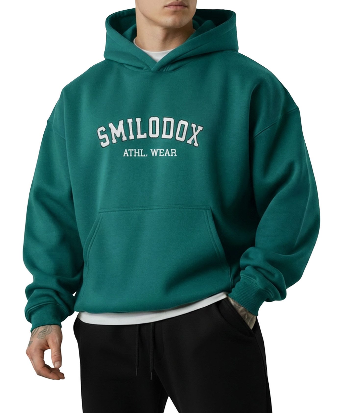 Smilodox Hoodie Kayson, Oversize Kapuzenpullover, Frontprint, große Kapuze Sweatshirt Kängurutasche weicher Stoff Warmer Pulli Streetstyle Alltag Freizeit