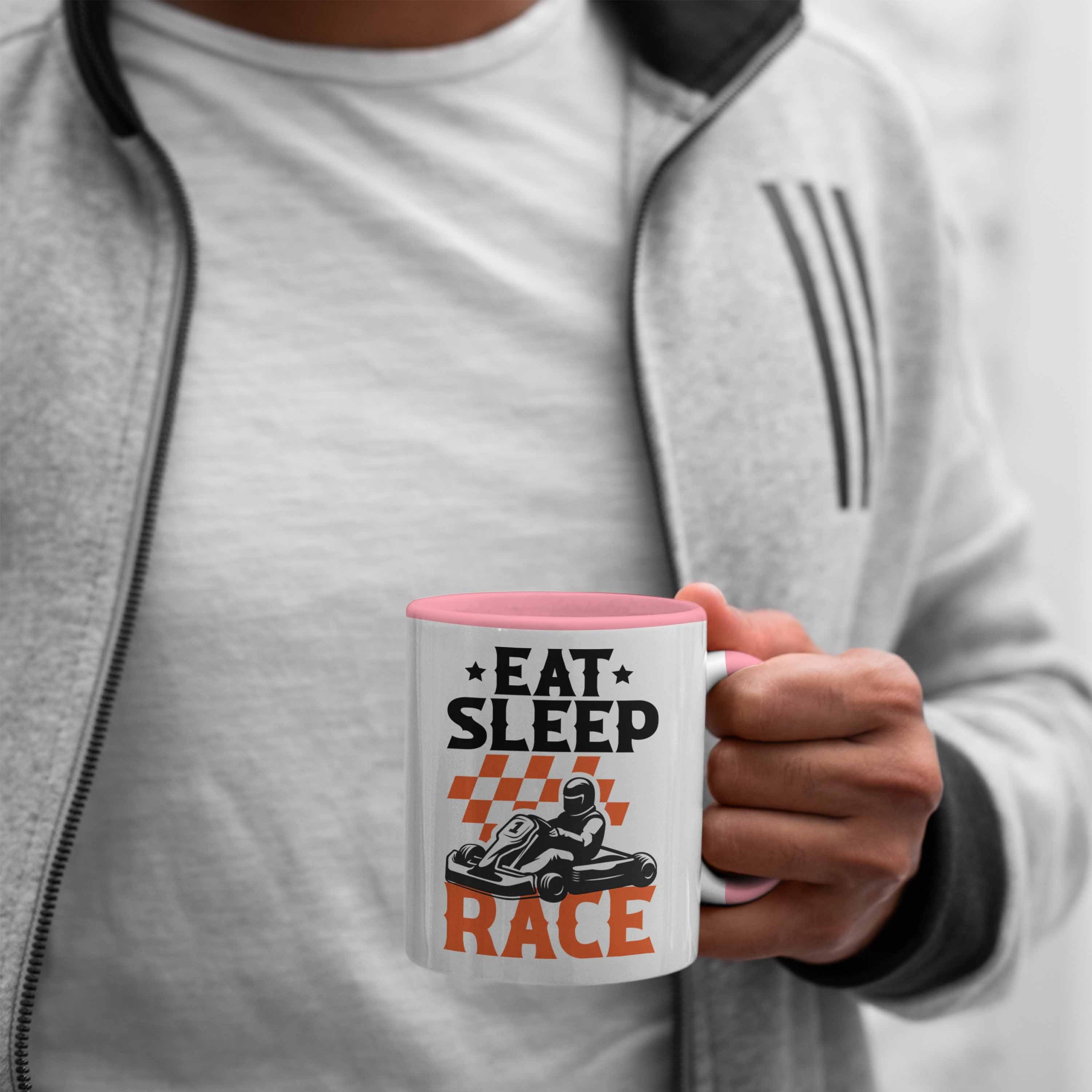 Trendation Tasse Trendation - Sleep Race Geschenk Rosa Gokart Rennfahrer Racing Fahrer Kart Go Tasse Eat