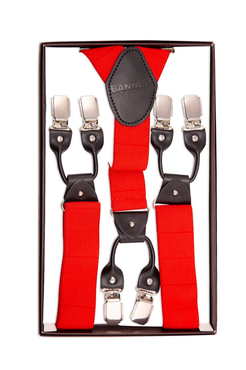 Banned Hosenträger Jefferson Braces Rot Vintage Y-Form Retro Austauschbare Knopfverschlüsse