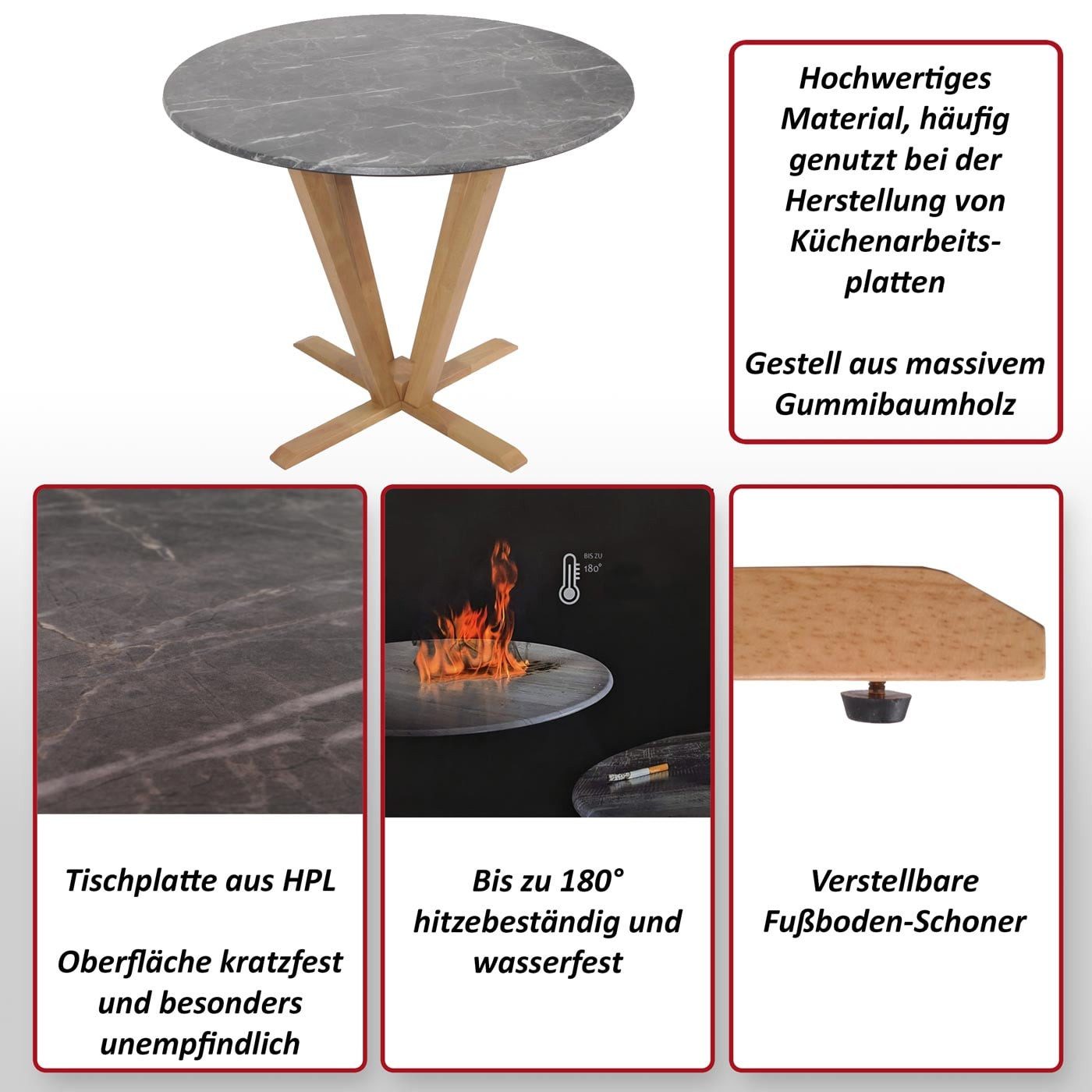 MCW Bistrotisch MCW-M56-B, Gestell aus massivem Gummibaumholz, Widerstandsfähig gegen Stöße