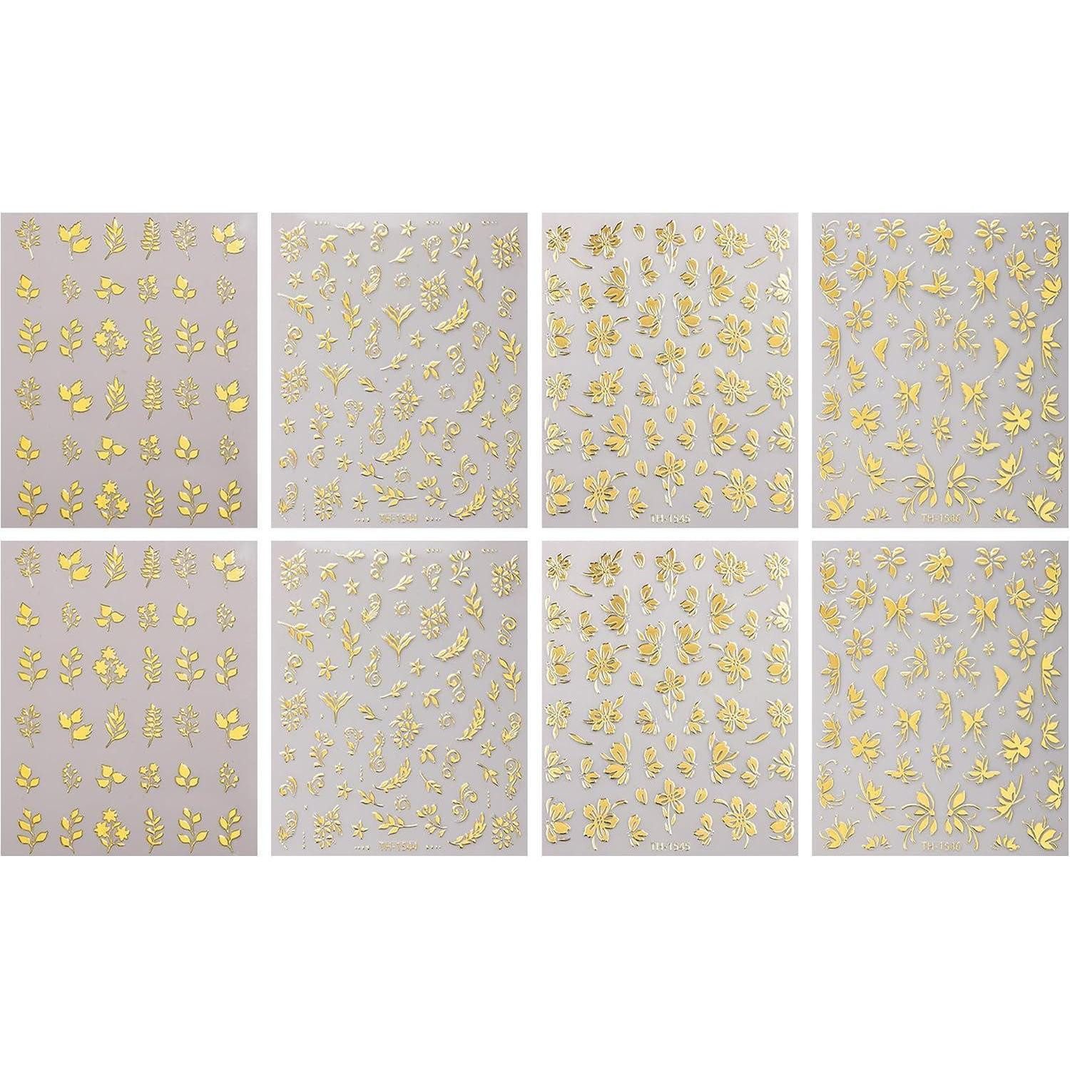 LuxusKollektion Nageldesign Zubehör Nagelsticker goldene Blumen 8 Blatt selbstklebend