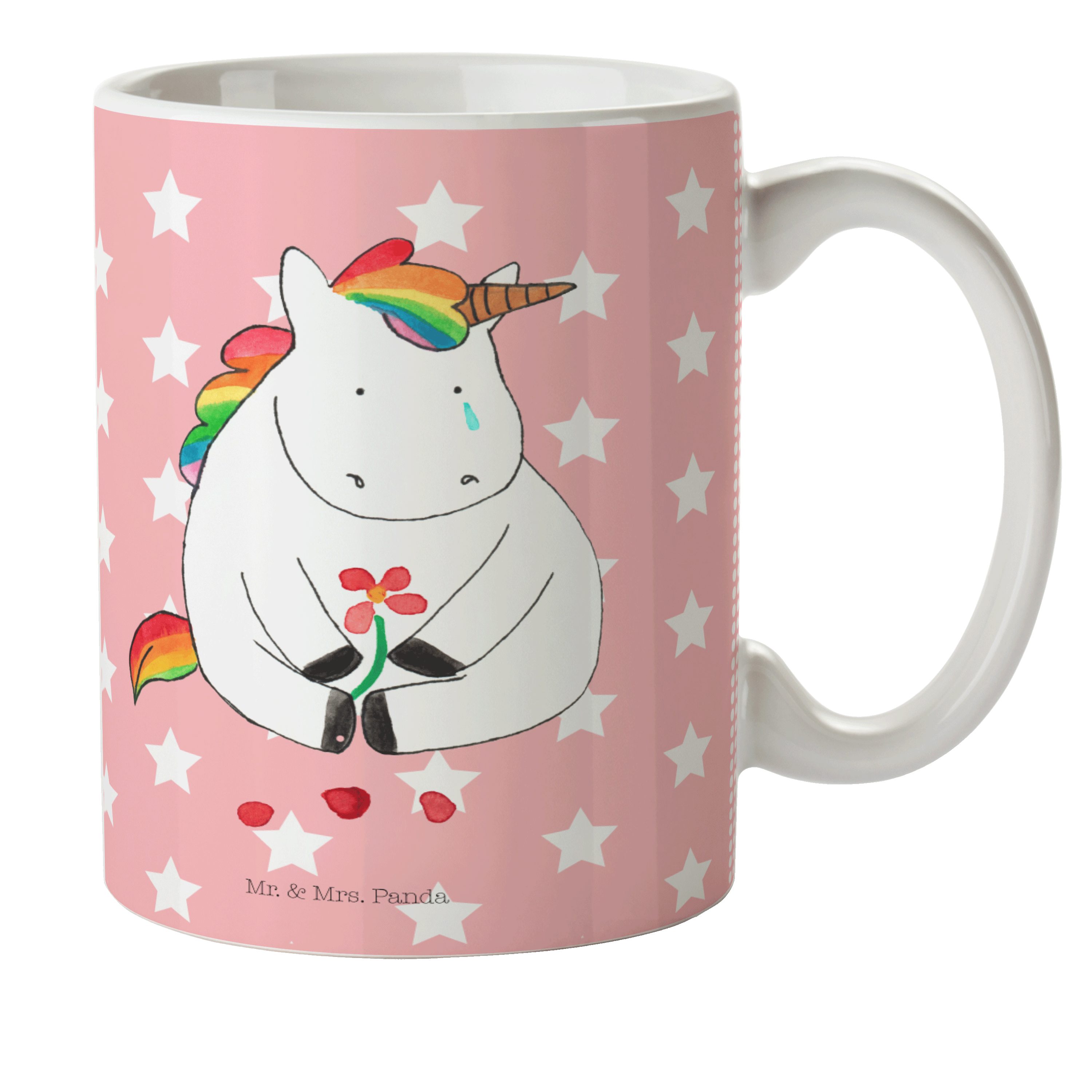 Mr. & Mrs. Panda Kinderbecher Einhorn Traurig - Rot Pastell - Geschenk, Tasse, Kaffeetasse, Einhorn, Kunststoff | Kindergeschirr