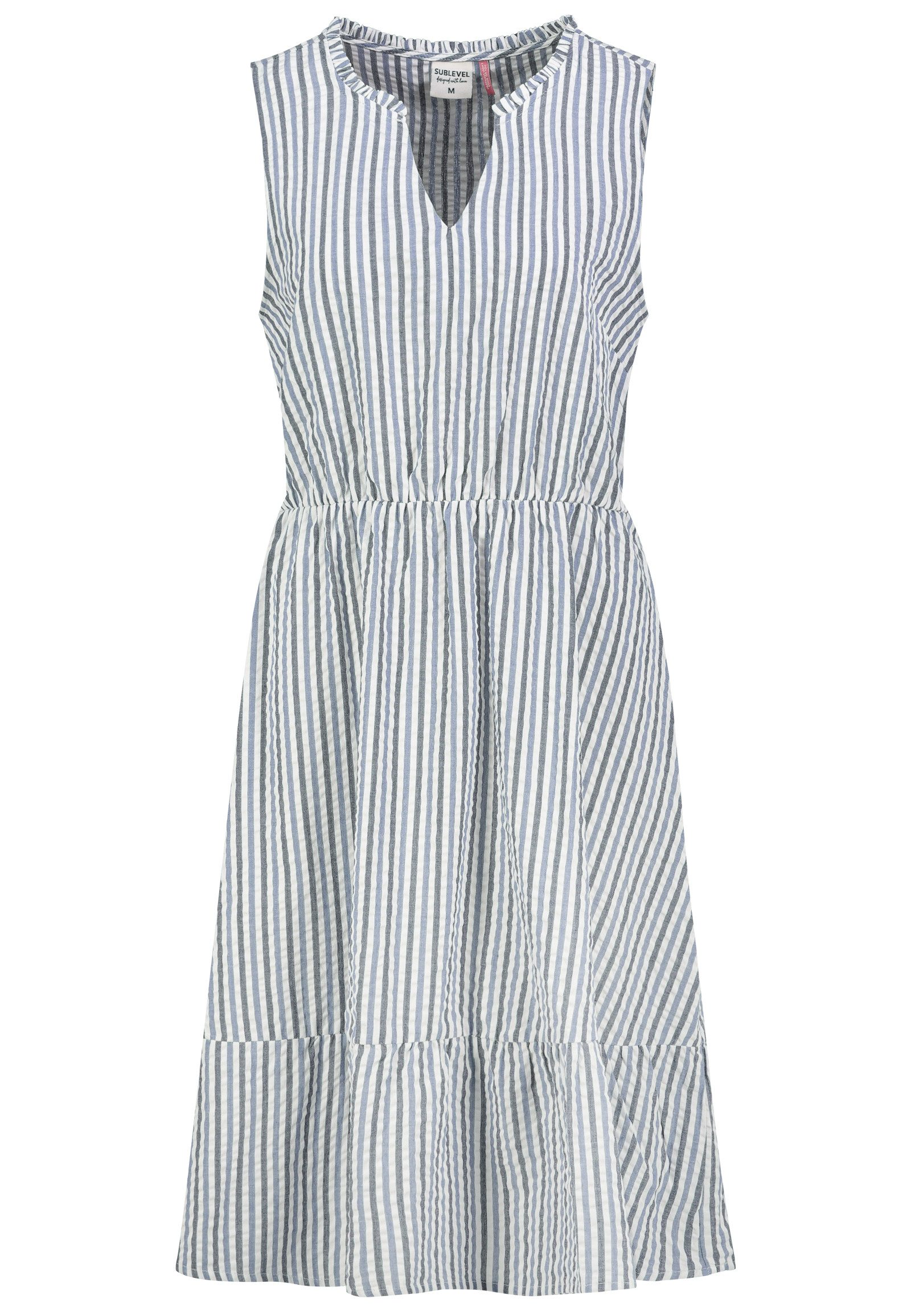 SUBLEVEL Sommerkleid Damen Sommerkleid aus Baumwolle A-Linien Kleid mit Volants, Seersucker Optik