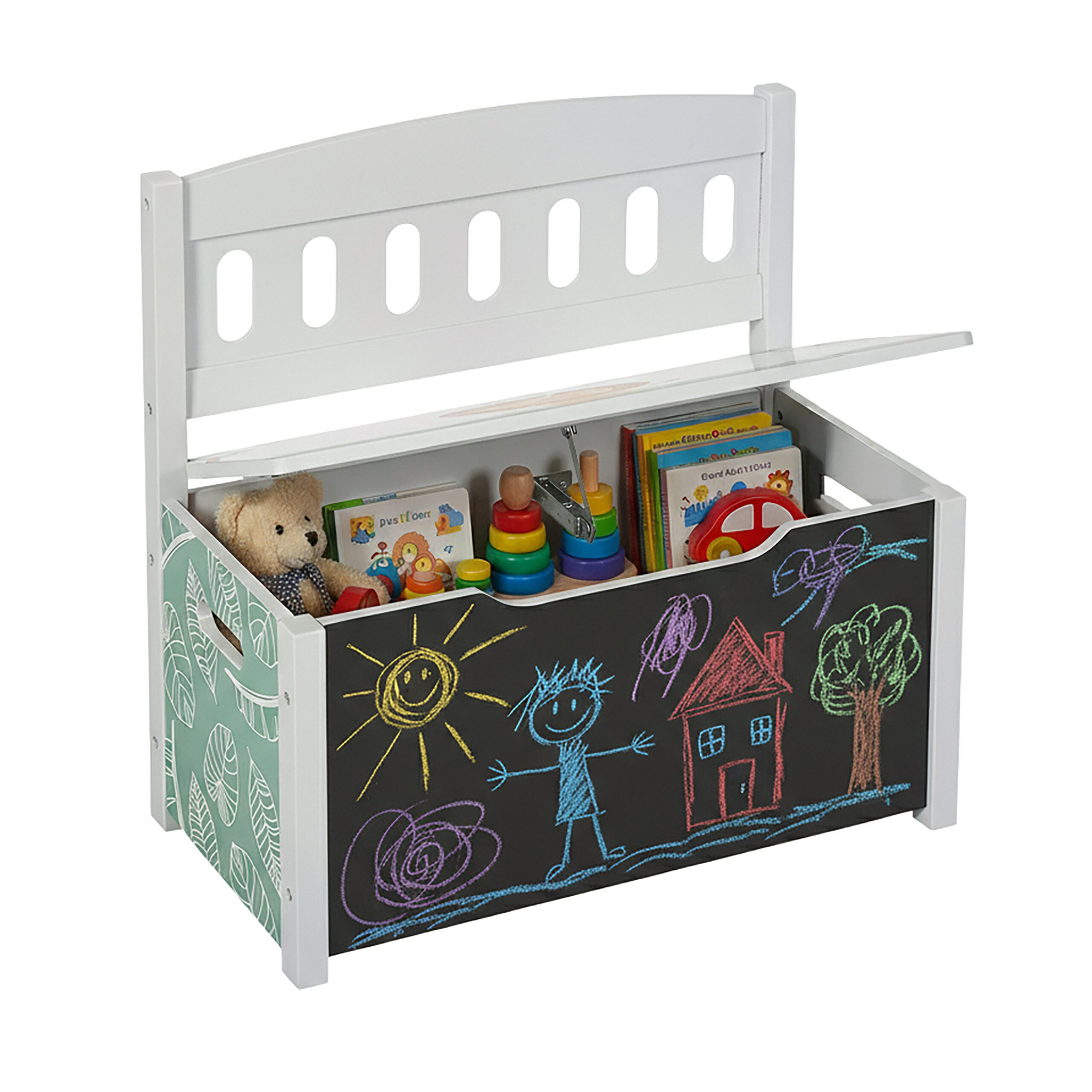 relaxdays Truhenbank Kinderbank mit Stauraum & Tafel (1-St)
