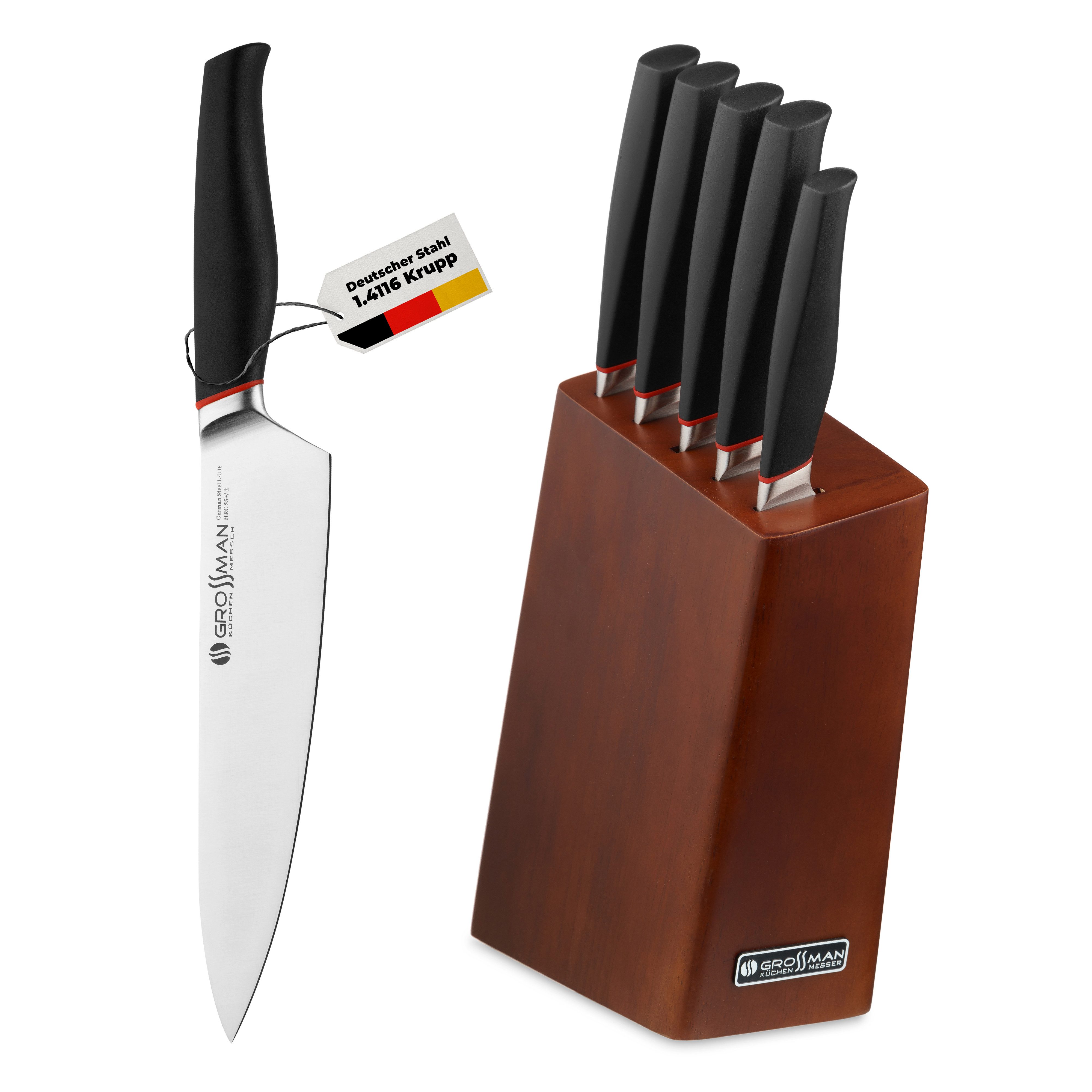 GROSSMAN Messerblock SL3086 Bryant 5-teiliges Messerset, deutscher Edelstahl, Eschenholz