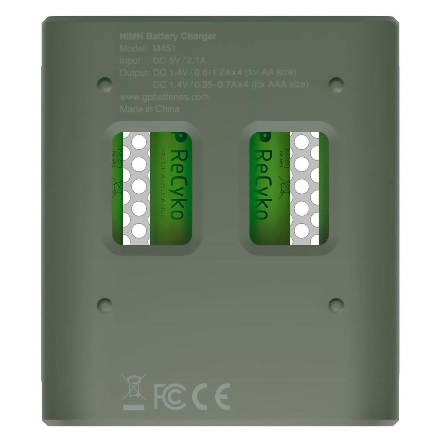 GP Batteries USB Akku-Ladegerät AA / AAA + 4x AAA-Akku ReCyko Akku-Set Mignon 950 mAh (1,2 V, 5 St), Kompakt Schnell-Lader M451 + 4x AAA 950mAh Micro LR03 LR3 Batterie