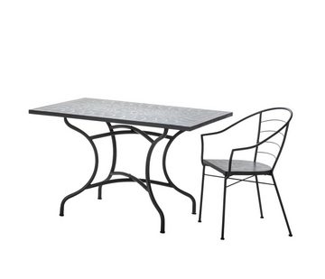 Dehner Gartentisch Madeleine, mit Mosaikmuster, Stahl/Zement/Stein, galvanisiert/Pulver-beschichtet, 4 Sitzplätze