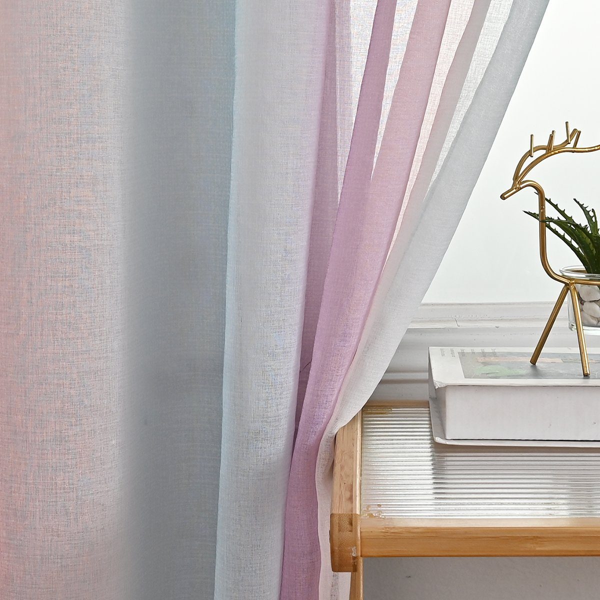 HOMEIDEAS, transparent, Bunt Vorhang und (2 Voile Stangendurchzug Gardine, Polyester, St),