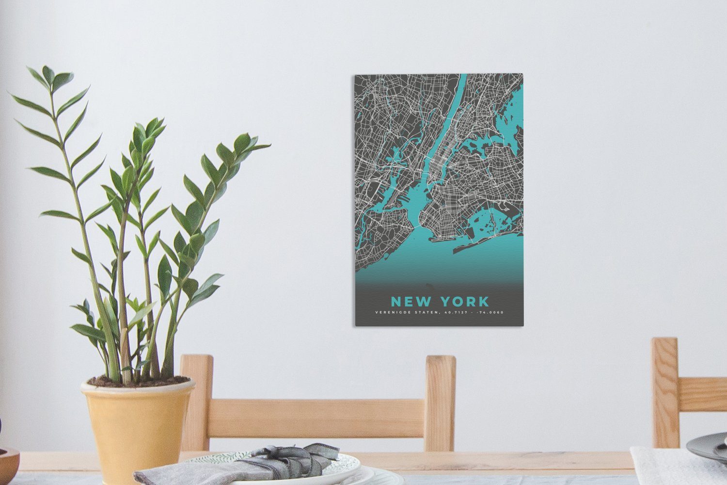 - - York fertig (1 Leinwandbild inkl. St), Gemälde, Karte, Blau bespannt Stadtplan cm Leinwandbild New - Zackenaufhänger, 20x30 OneMillionCanvasses®