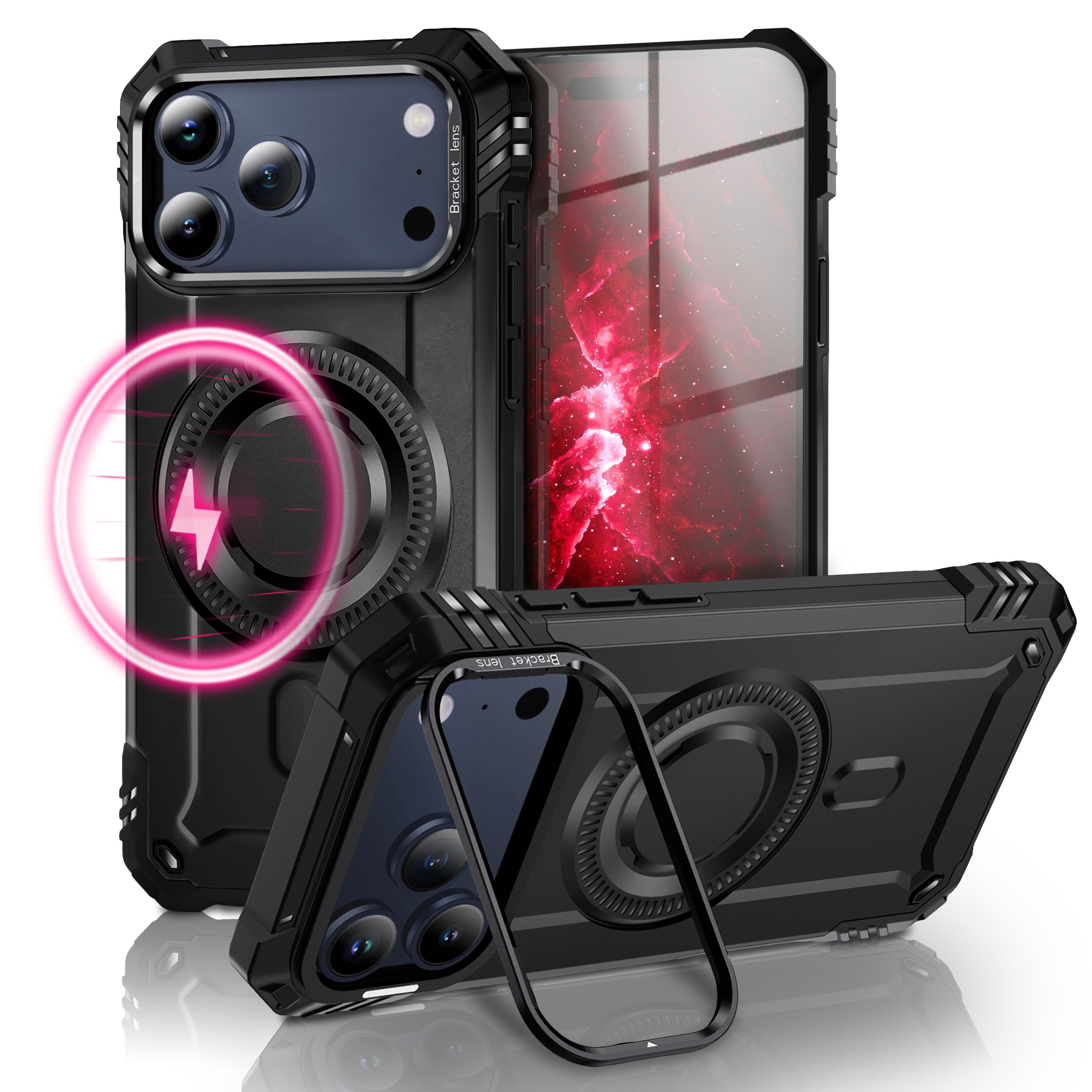 Nalia Smartphone-Hülle Apple iPhone 17 Pro 16 cm (6,3 Zoll), MagSafe Hülle / Extrem Robust / Kickstand / Tactical Military Cover
