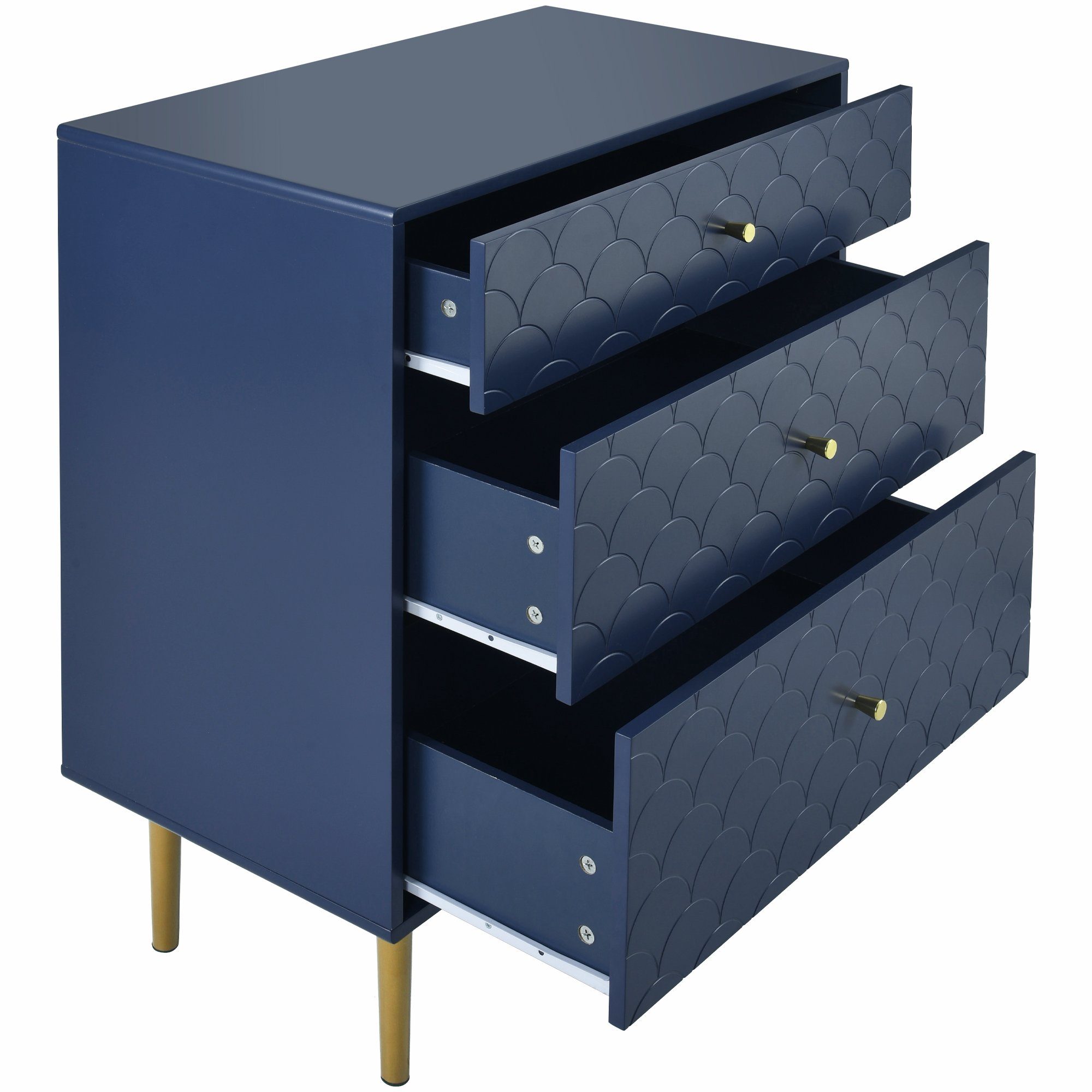 Kommode (1 St., Sideboard Schubladenschrank mit 3 Schubladen und 2 Türen), Fischschuppenmuster, Metallbeine, Verstellbare Ablage, 120*40*82 cm