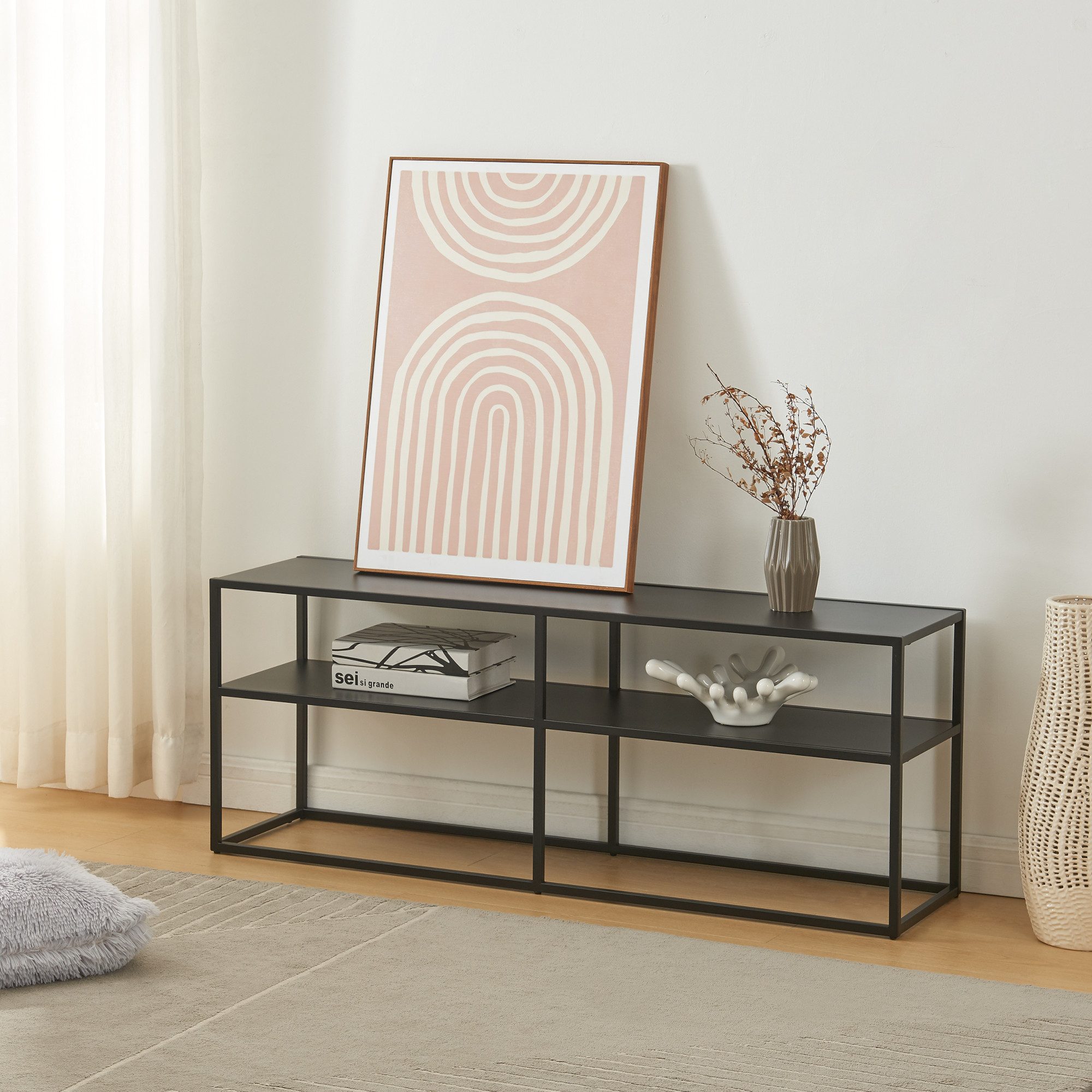 en.casa TV-Regal, »Solund« mit zwei Ablagen 120x30x46cm Schwarz Stahl