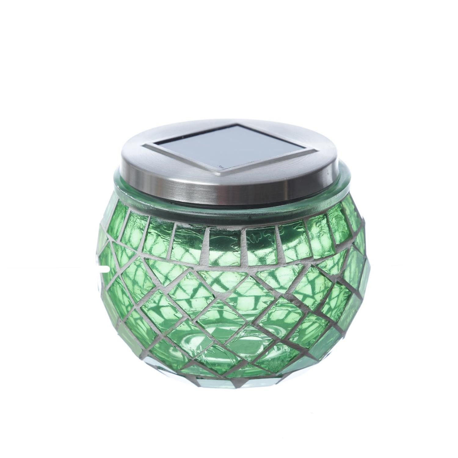 MARELIDA LED Solarleuchte Solar Windlicht Mosaik Glas Solarglas Mosaikleuchte für Balkon grün, LED Classic, kaltweiss (5300K bis 6000K)