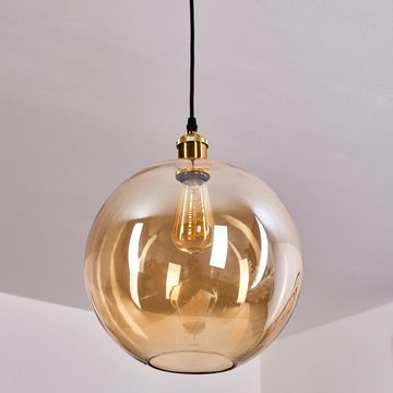 hofstein Hängeleuchte »Barre« 1-flammige Pendellampe aus Metall in altmessingfarben, ohne Leuchtmittel, Vintage/Retro Look Zimmerlampe mit Glasschirm in bernsteinfarben, E27