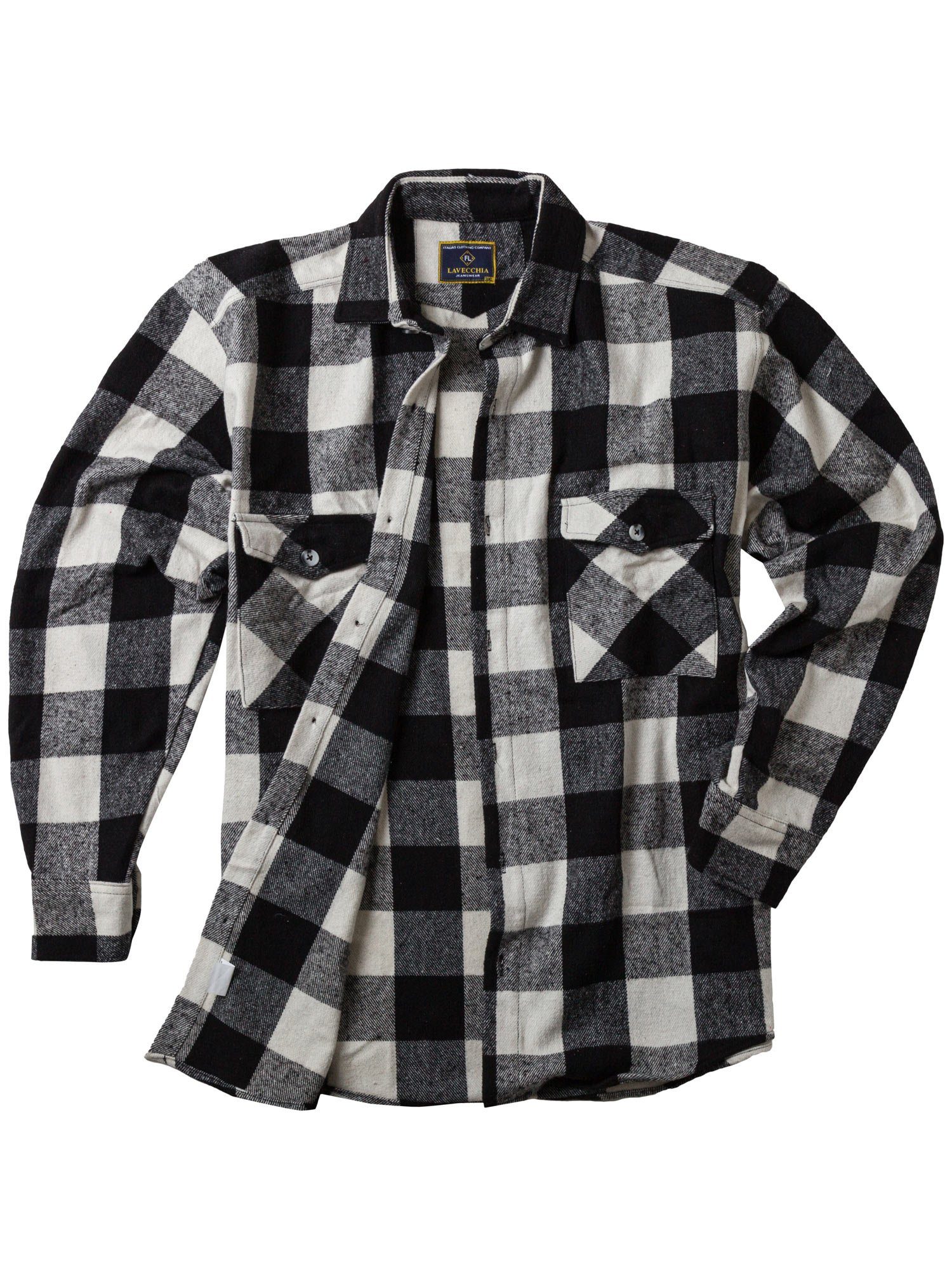 Langarmhemd Lavecchia Herren Flanellhemd LV-262A (Schwarz-Weiß, 3XL)