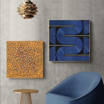 TPFLiving Kunstdruck (OHNE RAHMEN) Poster - Leinwand - Wandbild, Nordic Art - Abstrakte Quadrate - Bilder Wohnzimmer - (6 Motive in 4 verschiedenen Größen zur Auswahl), Farben: Blau, Schwarz, Weiß und Gold - Größe: 30x30cm