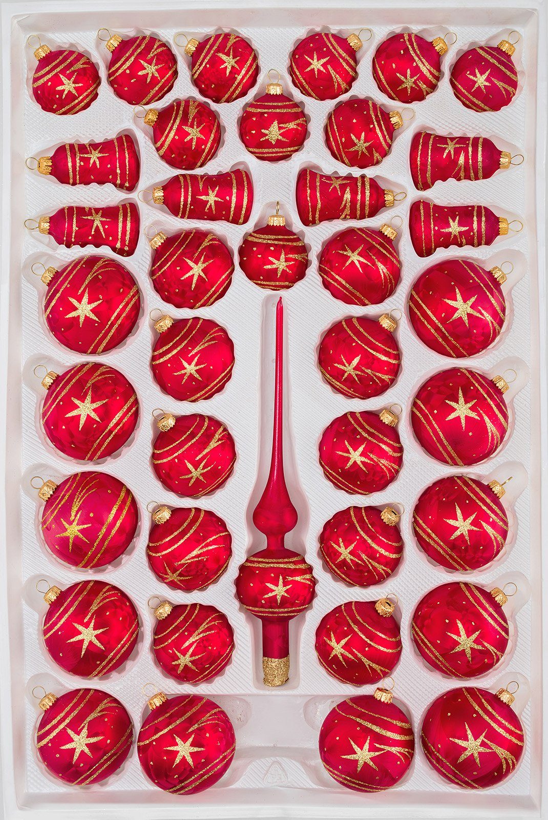 Navidacio Weihnachtsbaumkugel 39 in Set Glas-Weihnachtskugeln Ice Komet Rot tlg. Gold