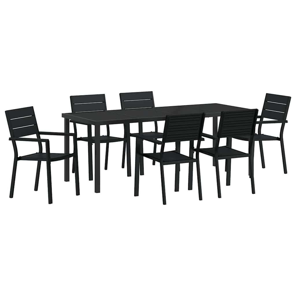 vidaXL Gartenlounge-Set Garten Essgruppe 7 pcs Schwarz Pulverbeschichteter Stahl, (7-tlg)