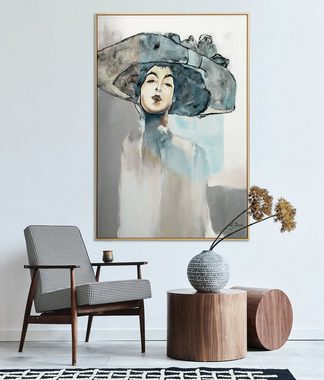 YS-Art Gemälde Bridget, Abstrakte Frau mit Hut Leinwandbild mit Rahmen