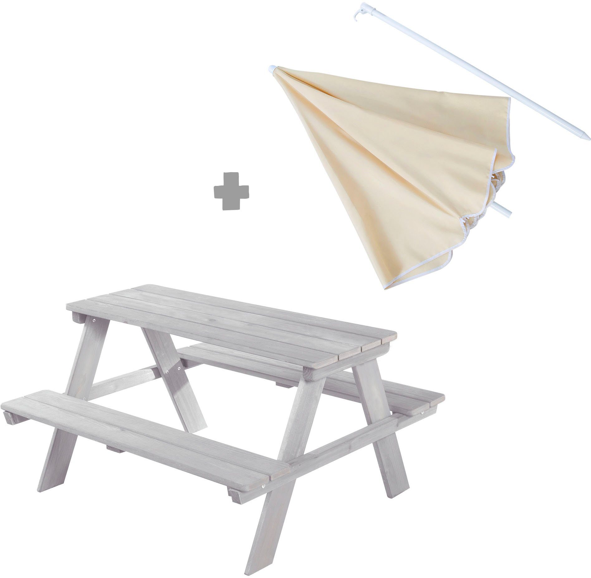 roba® Garten-Kindersitzgruppe Picknick for 4 Outdoor +, (Set, 2-tlg), grau, mit Sonnenschirm