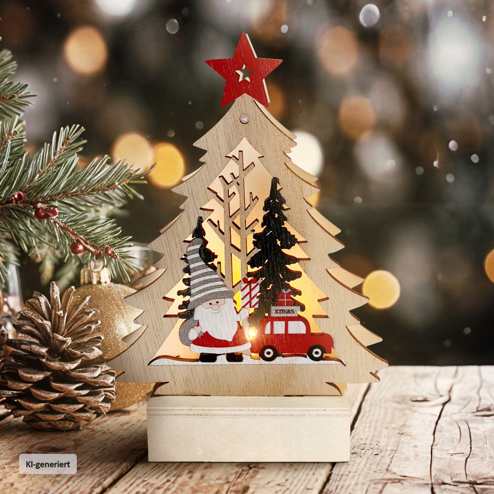 HTI-Living Weihnachtsfigur Leuchtspitze Weihnachtsmann kommt mit dem Auto (Stück, 1 St., 1 Leuchtdeko, ohne Batterien), Weihnachtsdeko