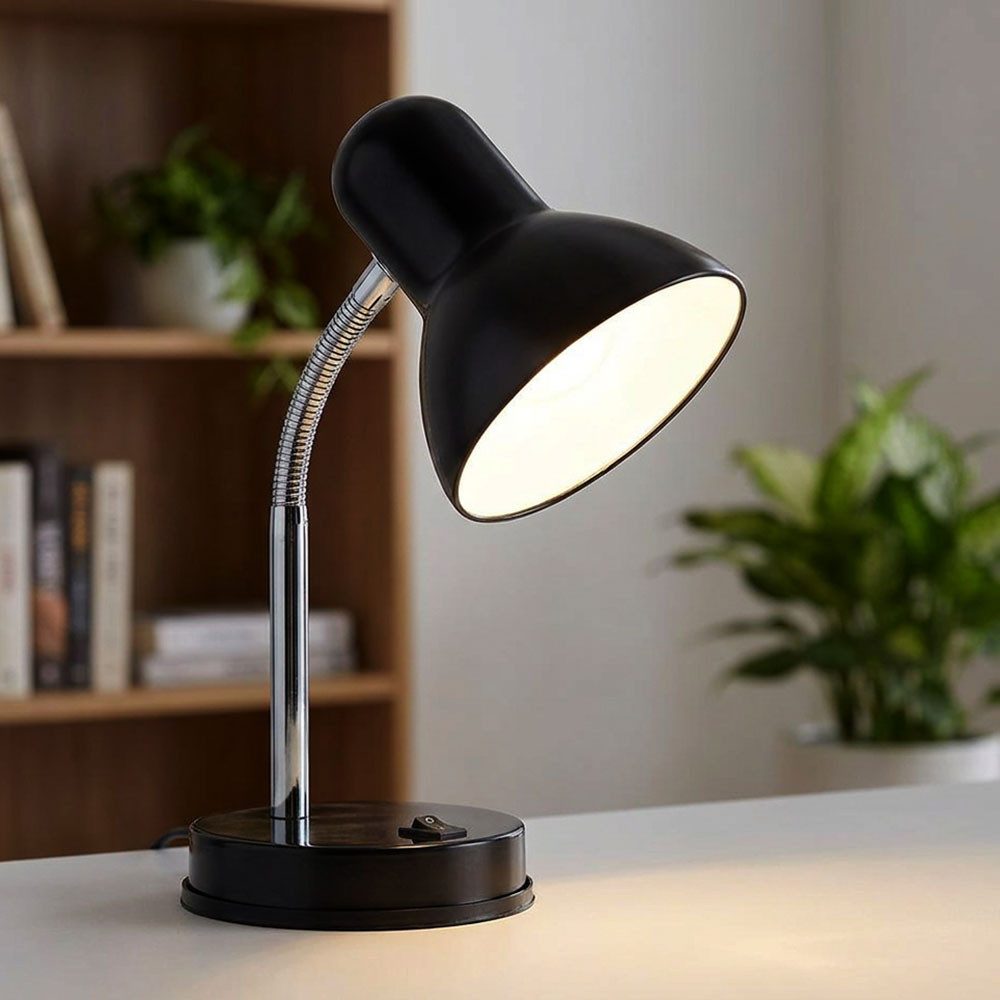 GLOBO LIGHTING Schreibtischlampe, Leuchtmittel nicht inklusive, Schreibtischlampe Metall schwarz Flexo Kippschalter Eurostee