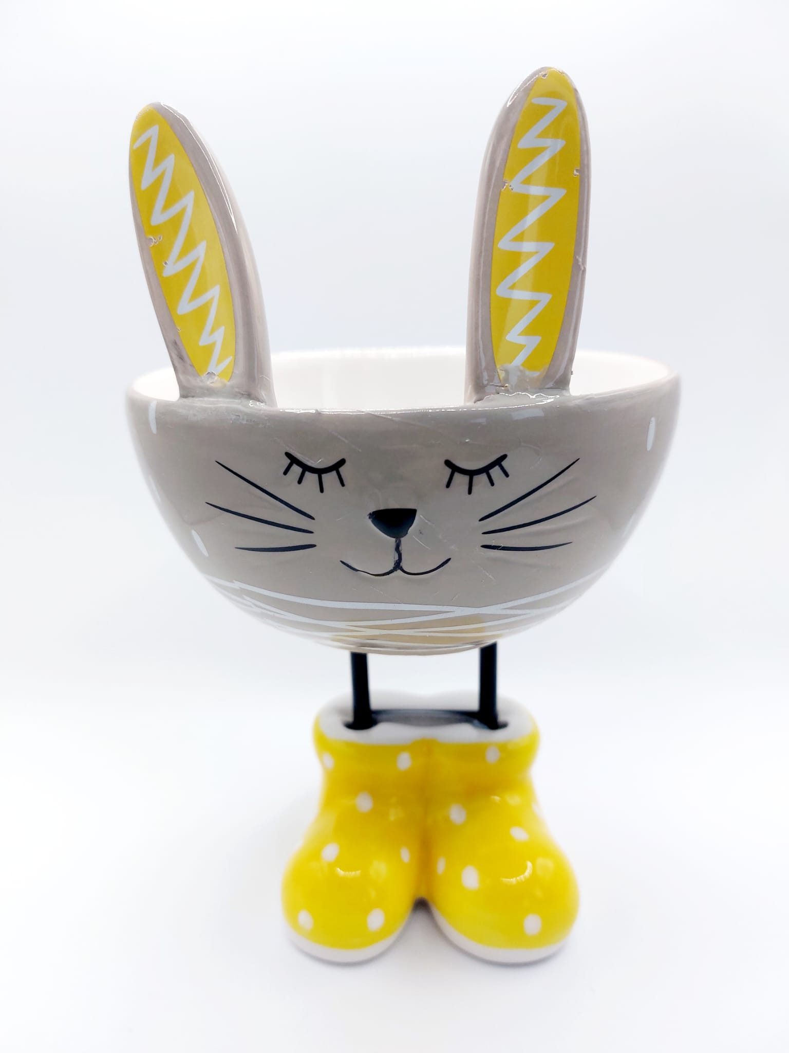 Florissima Dekoschale Osterschale Hase mit Ohren aus Keramik gelb schwarz 19cm groß, süße Osterdeko als Geschenkidee