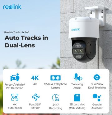 Reolink Trackmix PoE Überwachungskamera (Außenbereich, 2 Spotlights, 8MP, Smarte Bewegungserkennung, Dual-Objektiv, Farbige Nachtsicht)