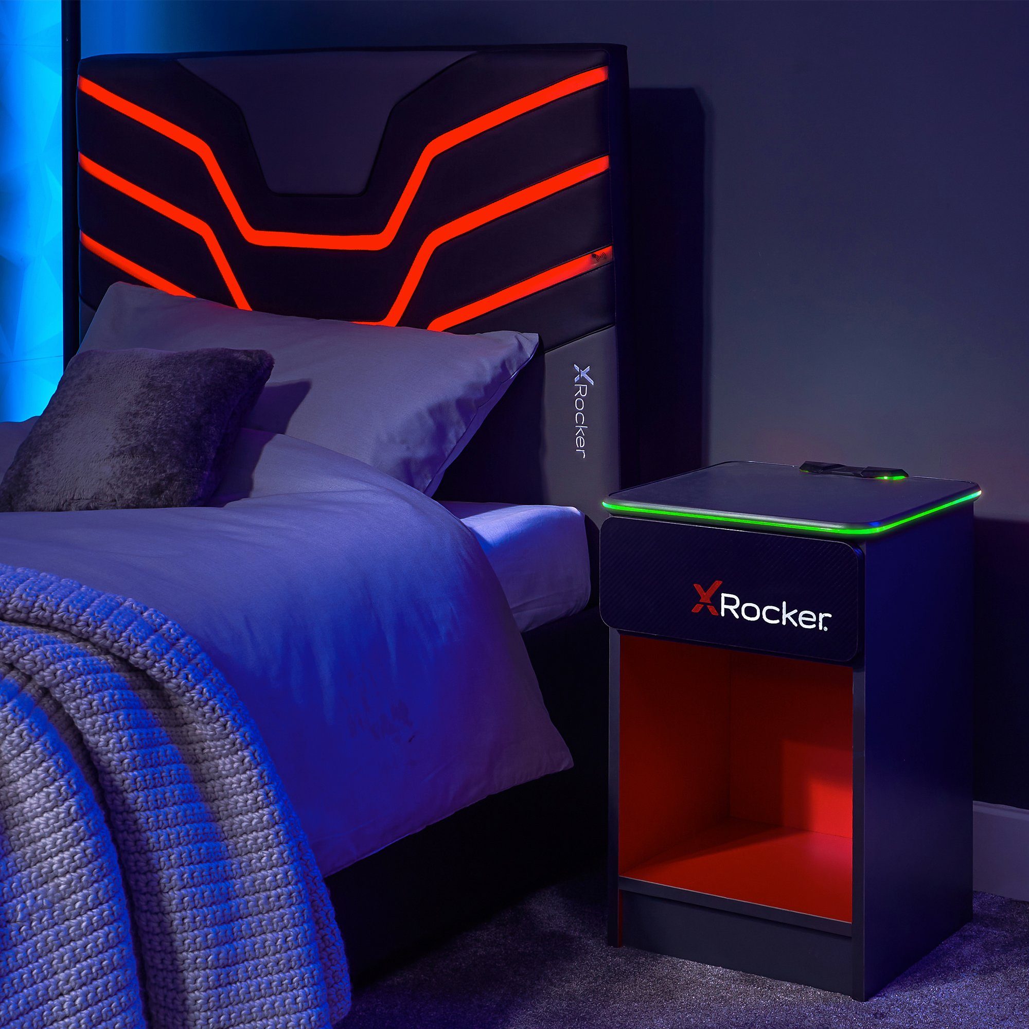 Schwarz X Nachttisch Wireless mit Rocker LED-Beleuchtung & Carbon-Tek Charging Nachttisch