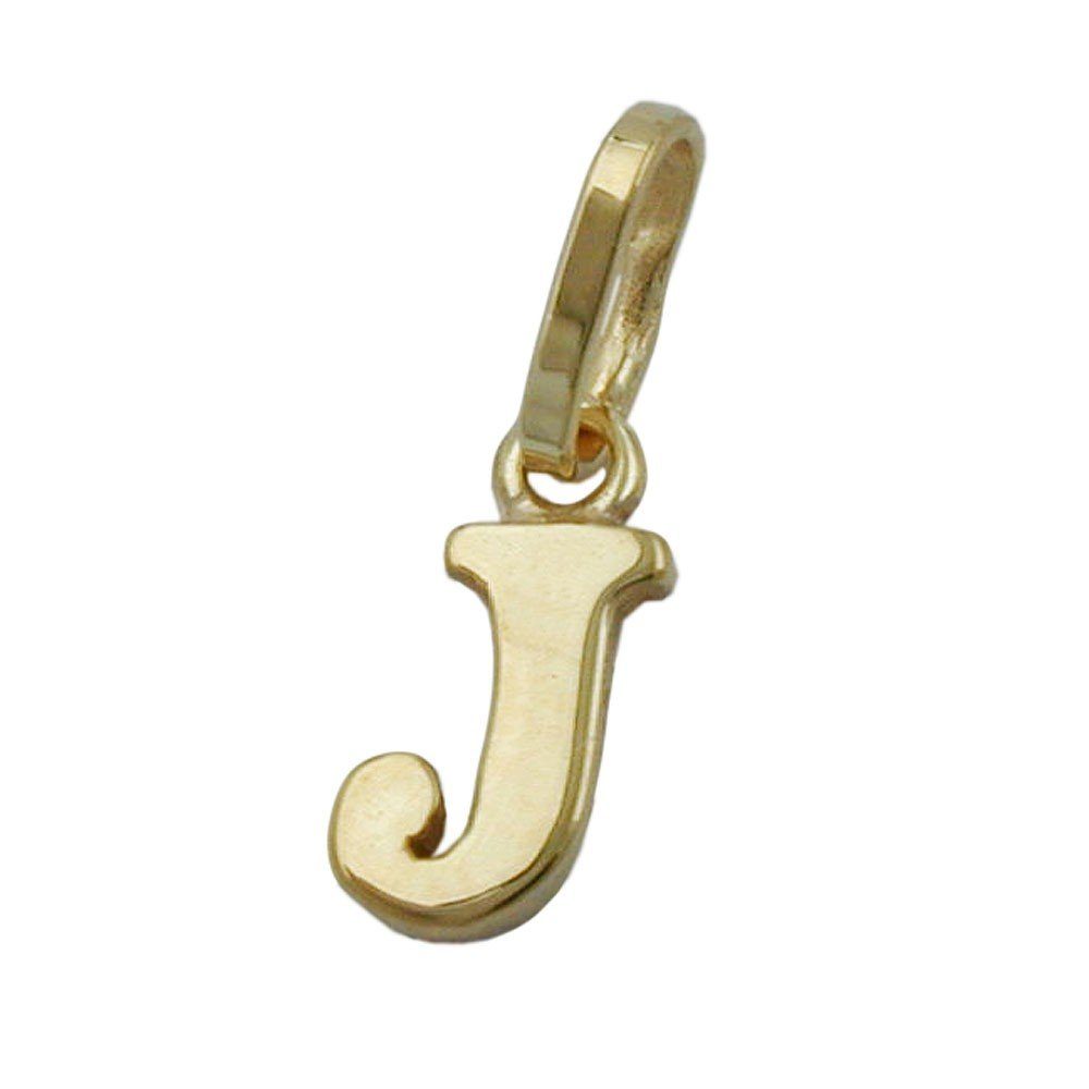 J 375 Unisex Kettenanhänger Gold aus Gelbgold ' Buchstabe Schmuck Anhänger Krone ' Einhänger Goldbuchstabe