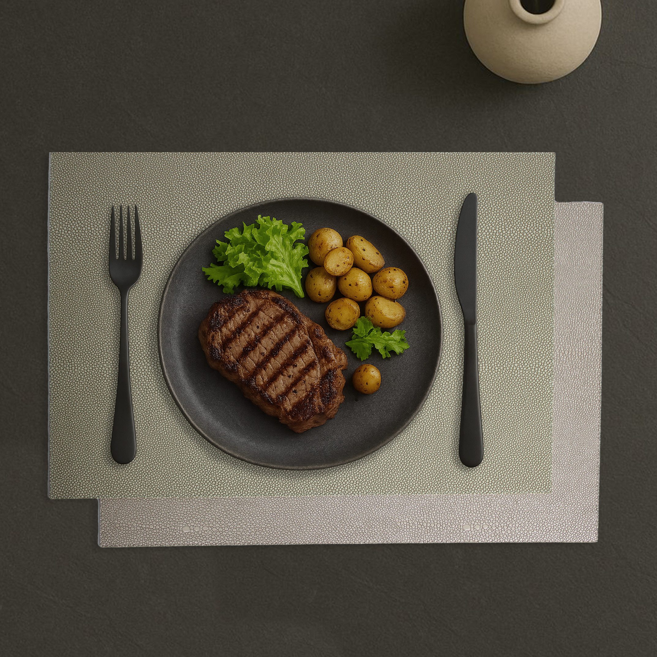 Signature Home Collection Platzset Tischset 6-er Set Kunstleder Rochenhaut zweifarbig rechteckig, (Set, Tischset 6-er Set Kunstleder 45 x 33 cm), pflegeleichtes Kunstleder: abwischbare, beschichtete Oberfläche