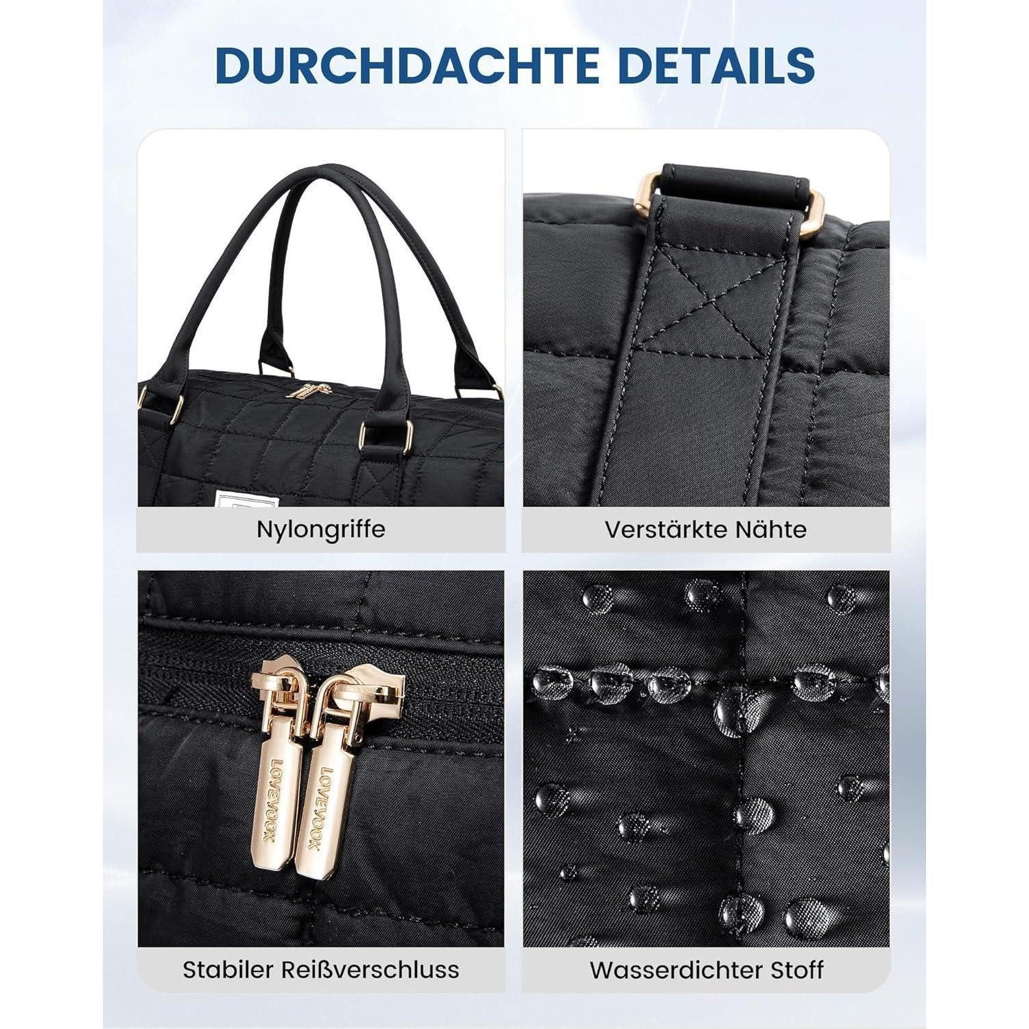 LuxusKollektion Weekender Reisetasche Damen Weekender Handgepäck Puffer Kliniktasche L Schwarz