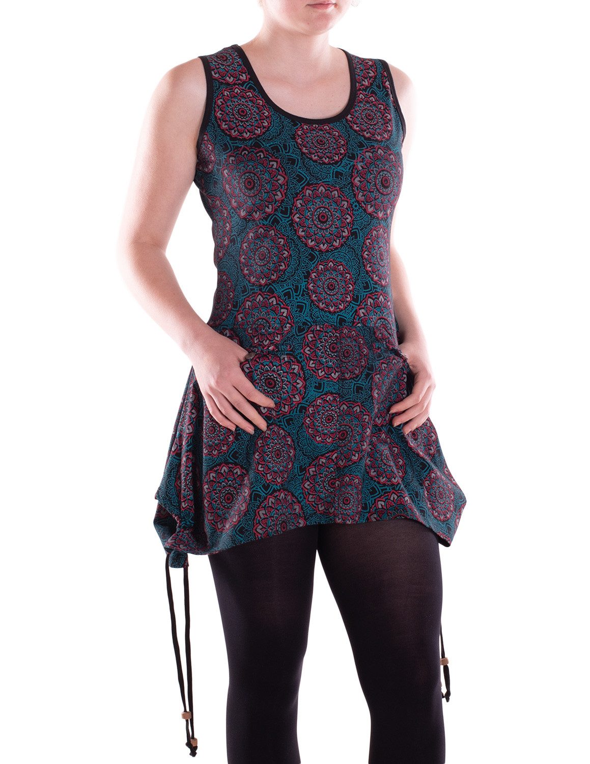Sommerkleid Damen Mini-Kleid Baumwolle geometrisches Muster mit Taschen