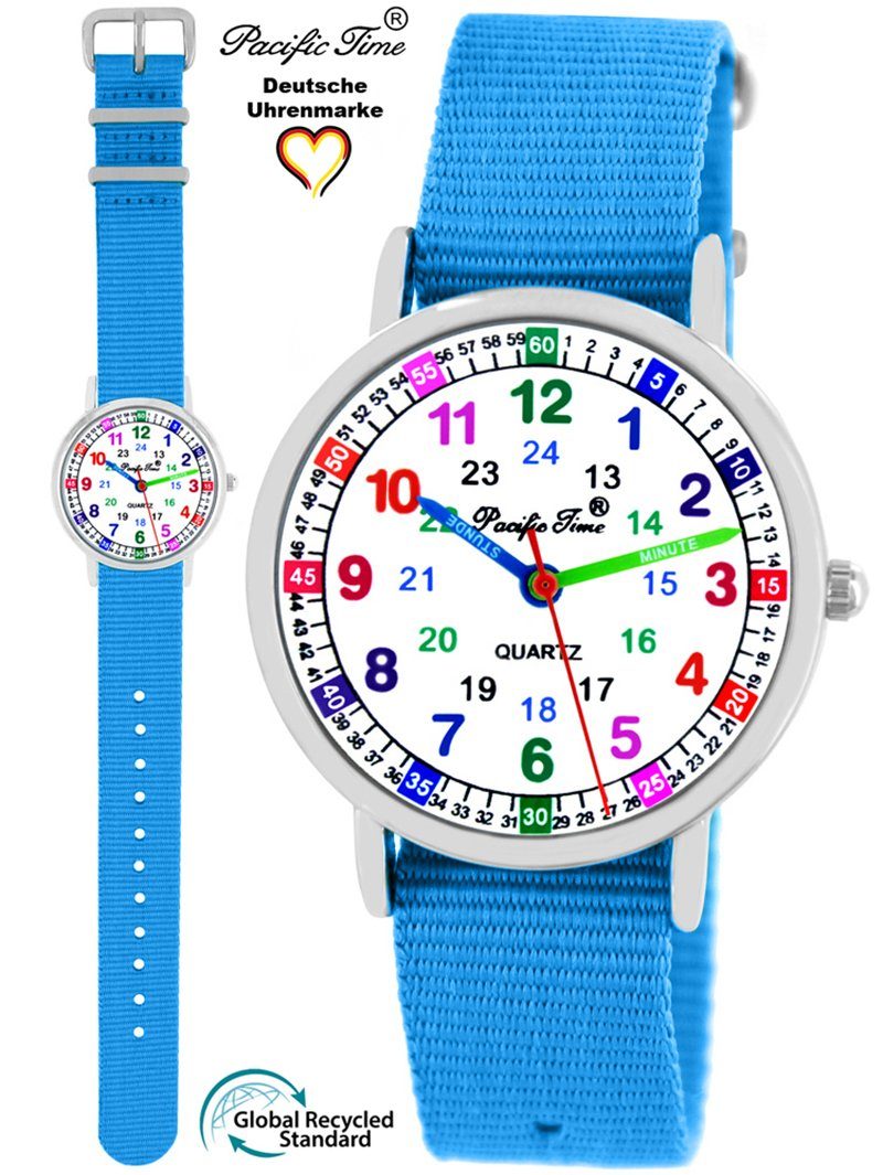 Pacific Time Quarzuhr Kinder Armbanduhr Lernuhr nachhaltiges Wechselarmband, Mix und Match Design - Gratis Versand hellblau