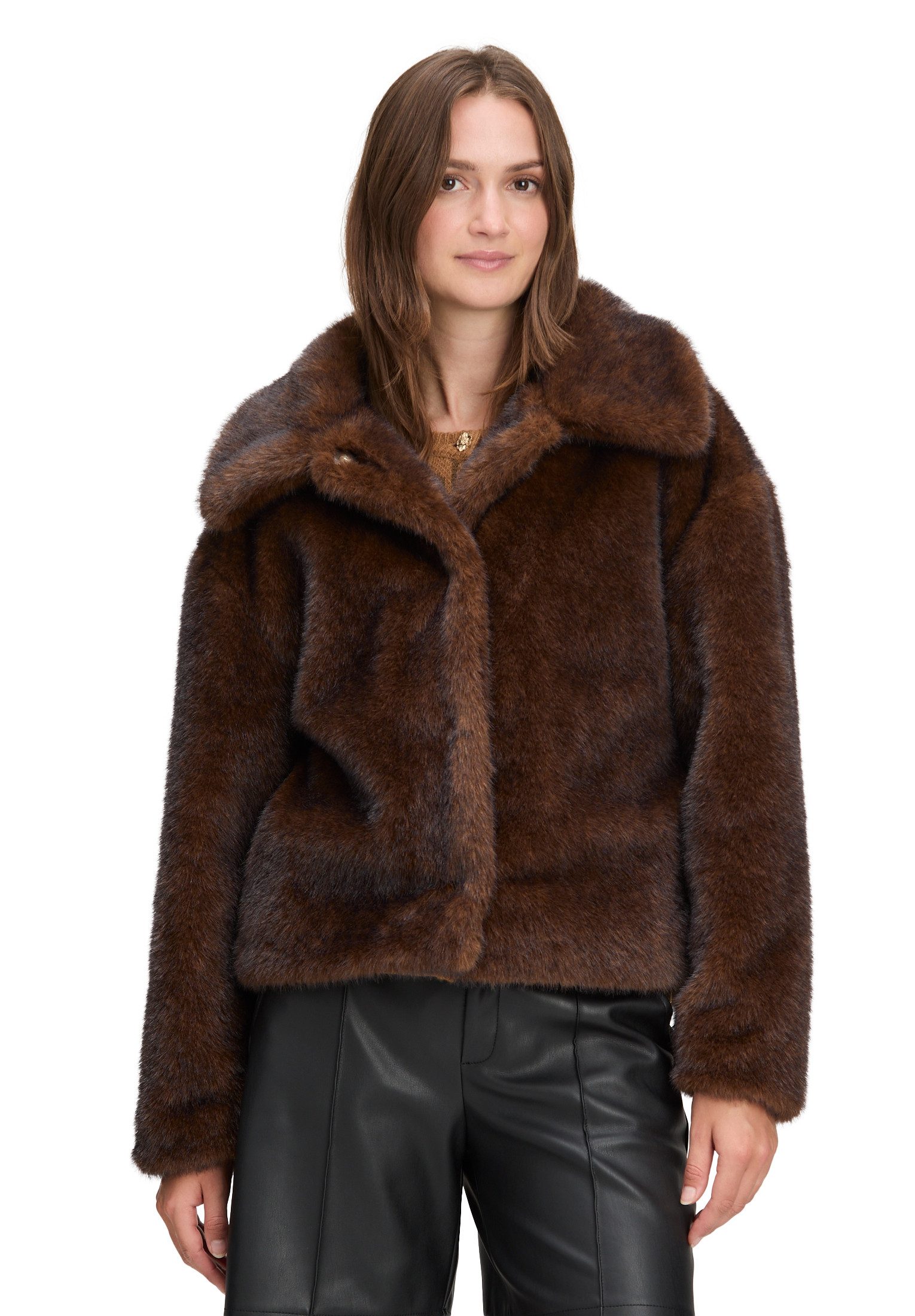 Cartoon Fellimitatjacke Damen Kunstfell-Jacke mit Eingrifftaschen günstig online kaufen