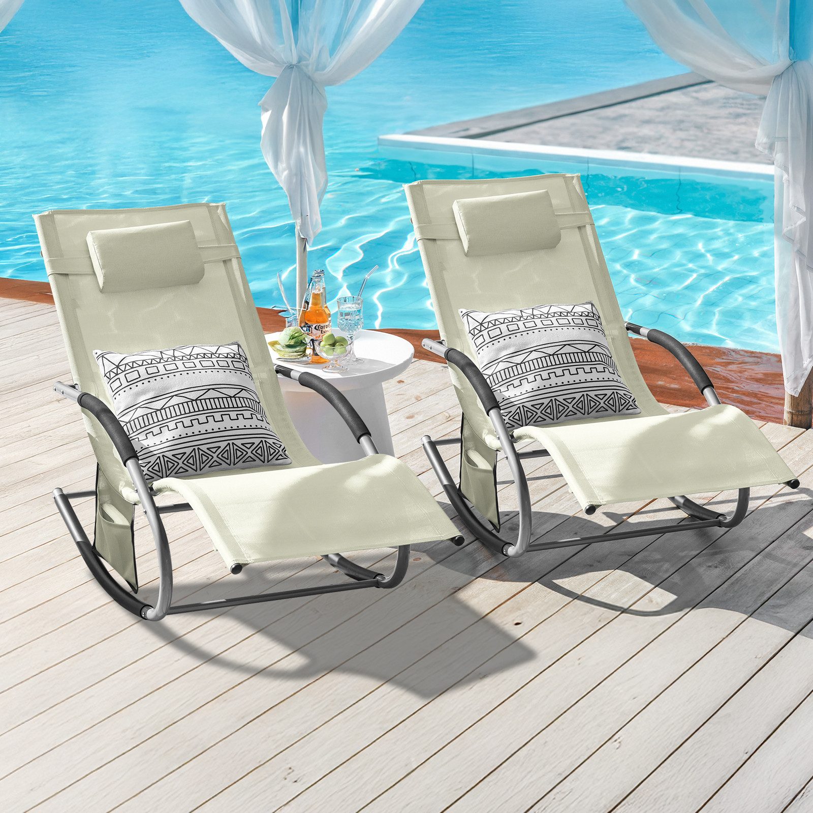 SoBuy Sonnenliege 2-er Set mit Tasche Garten Metall Kunstfasergewebe Beige günstig online kaufen