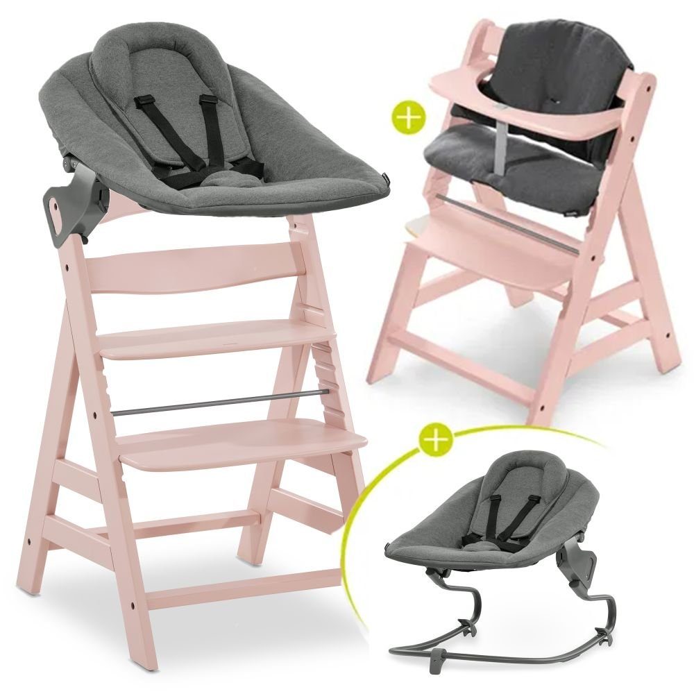 Hauck Hochstuhl Alpha Plus Rose Newborn Set, Holz Babystuhl ab Geburt