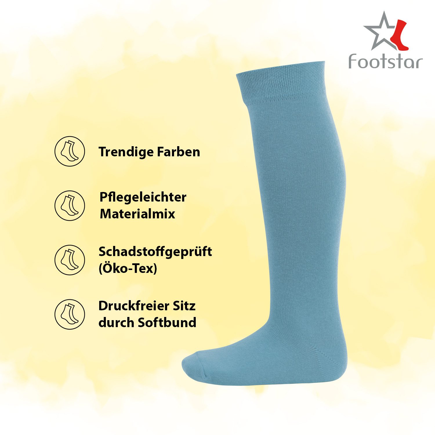 Footstar Langsocken EVERYDAY! 5 Paar Kinder Kniestrümpfe Lange Socken für Mädchen & Jungen – Bild 2 von 3