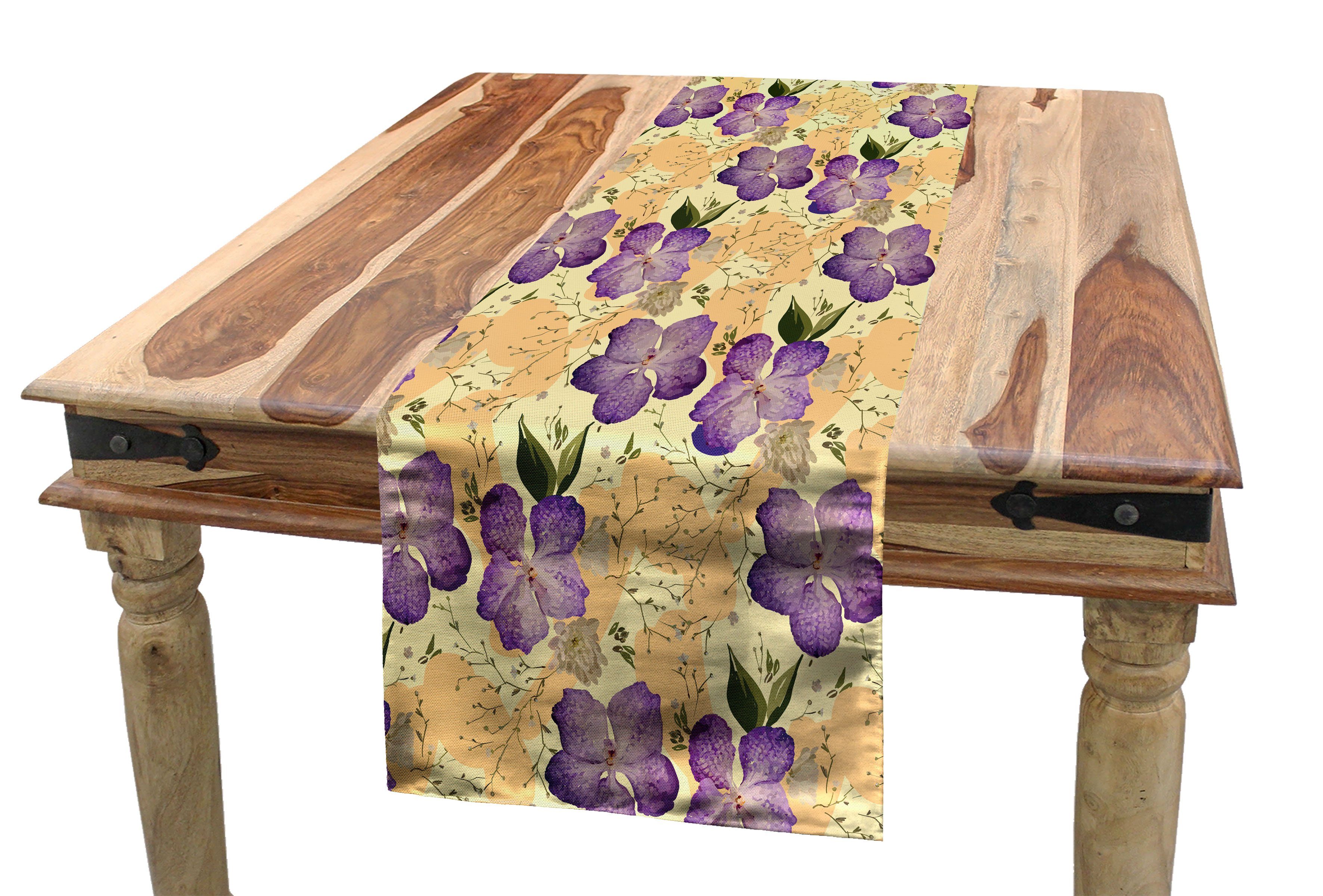 Blumen Esszimmer Rechteckiger Tischläufer, Dekorativer Romantical lila Abakuhaus Küche Tischläufer Orchideen