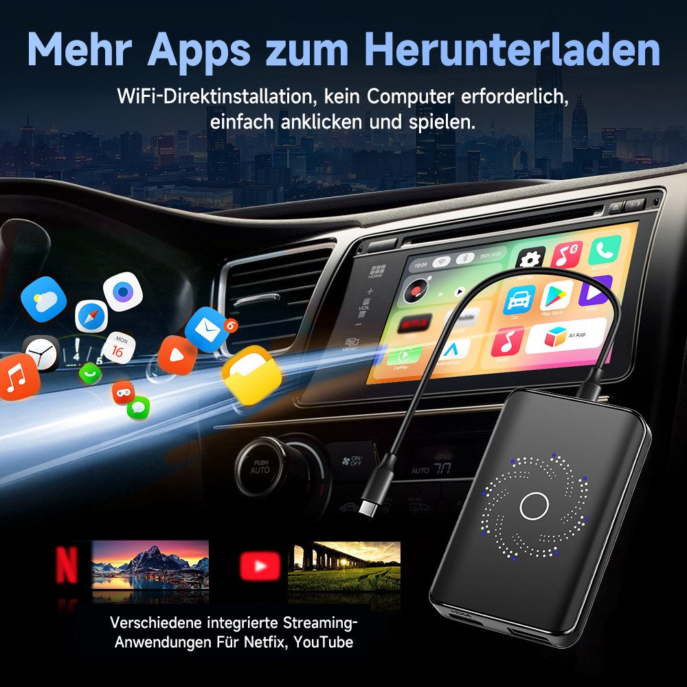 Hikity CarPlay AI Box Android 12.0 4GB+32GB Wireless Auto YouTube & CarPlay Adapter